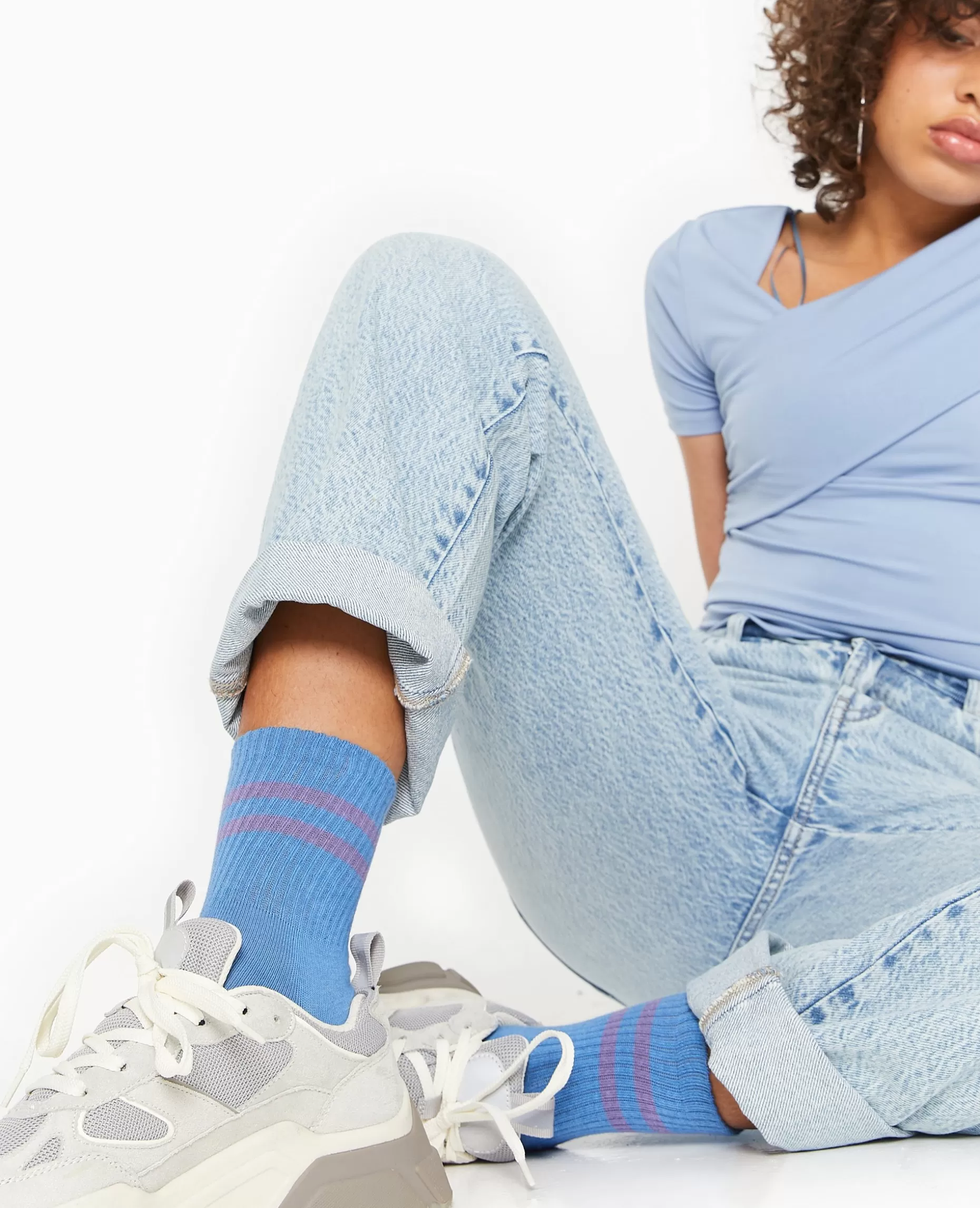 Shop Pimkie Paire De Chaussettes Avec Bandes - bleu