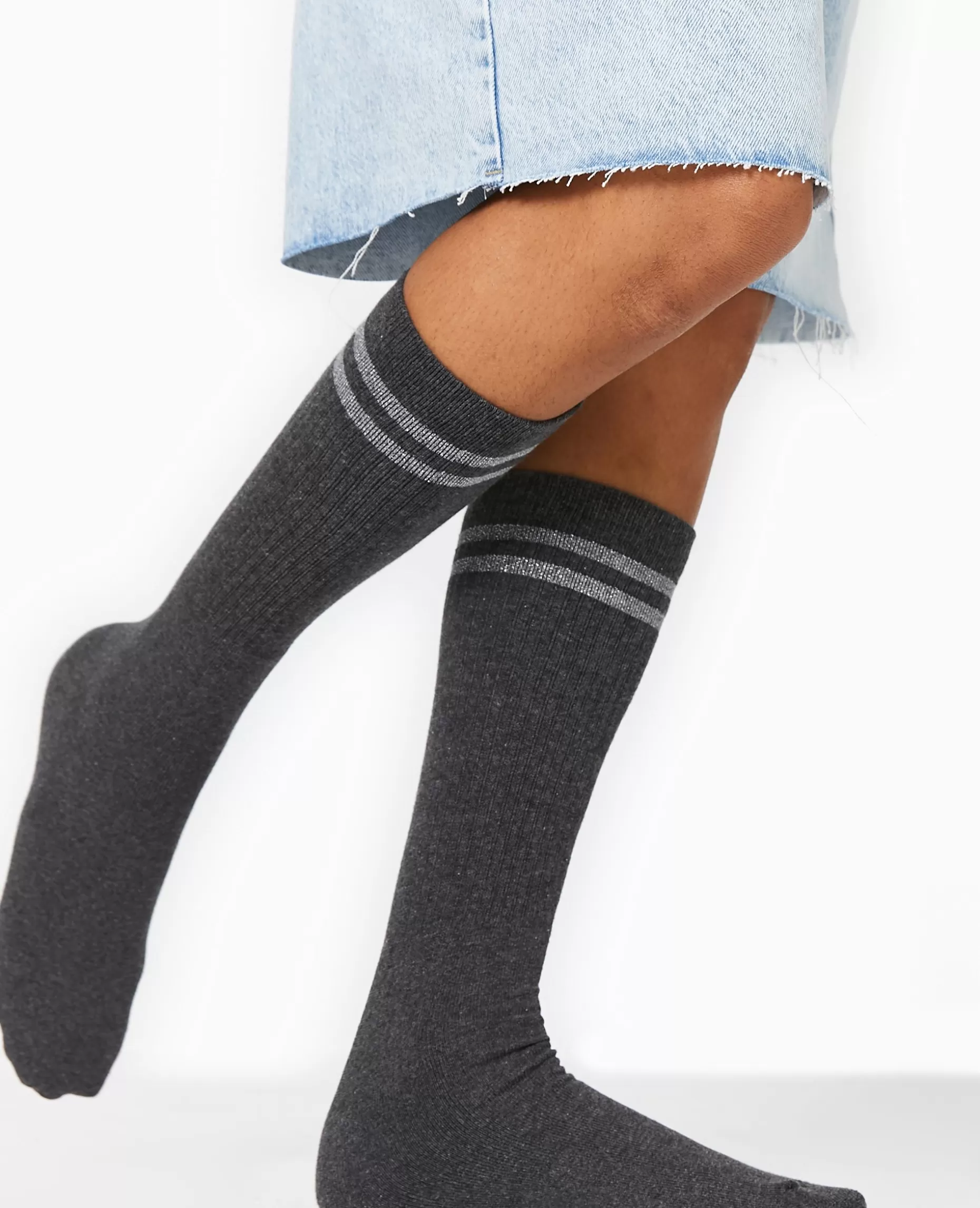 Sale Pimkie Paire De Chaussettes Avec Bandes Lurex - gris foncé