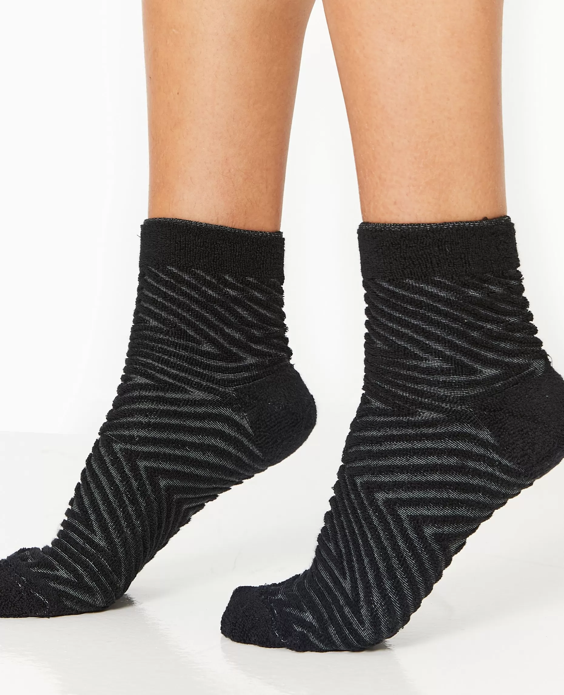 Hot Pimkie Paire De Chaussettes Avec Rayures Maille Bouclette - noir