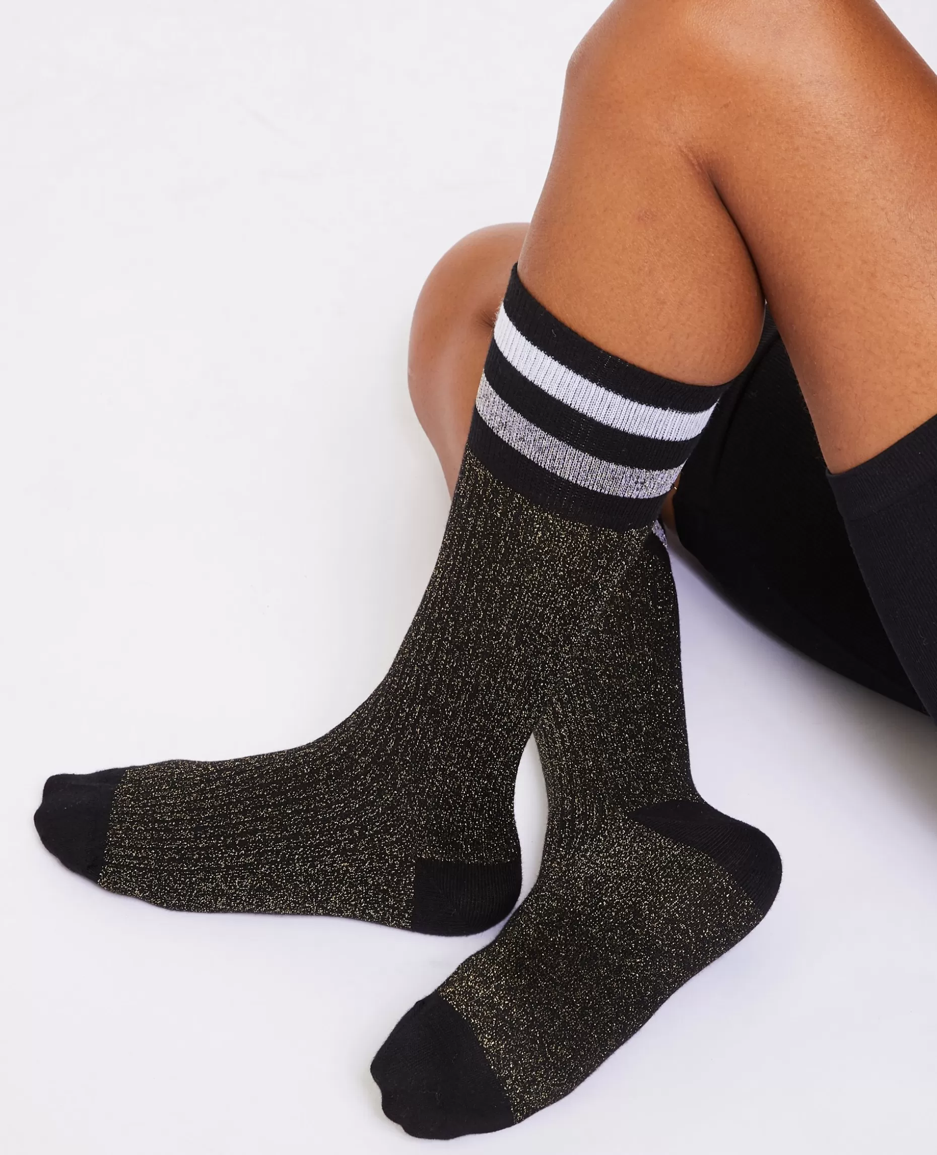 Fashion Pimkie Paire De Chaussettes Hautes Avec Lurex - noir