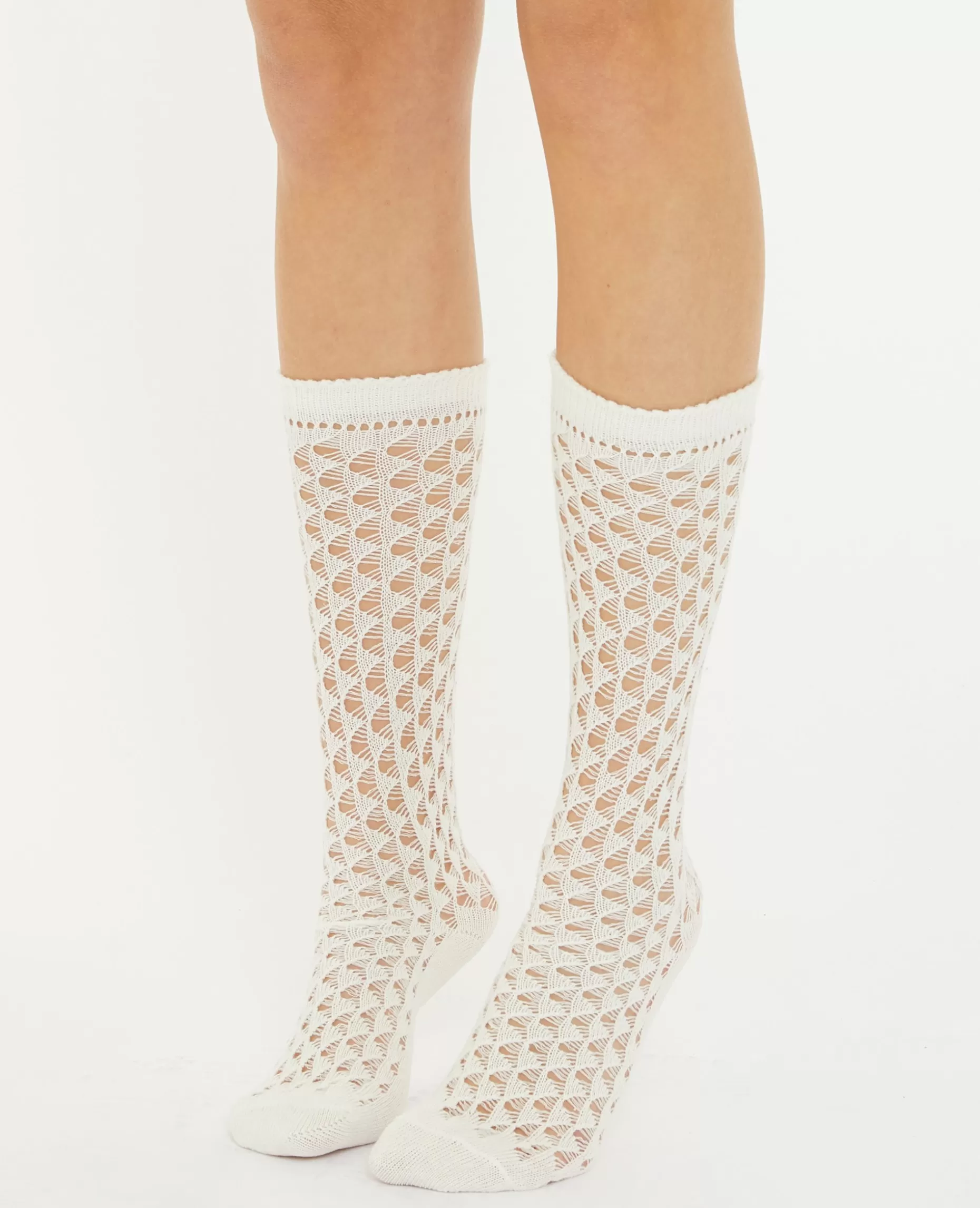 Fashion Pimkie Paire De Chaussettes Hautes En Maille Ajourée - écru