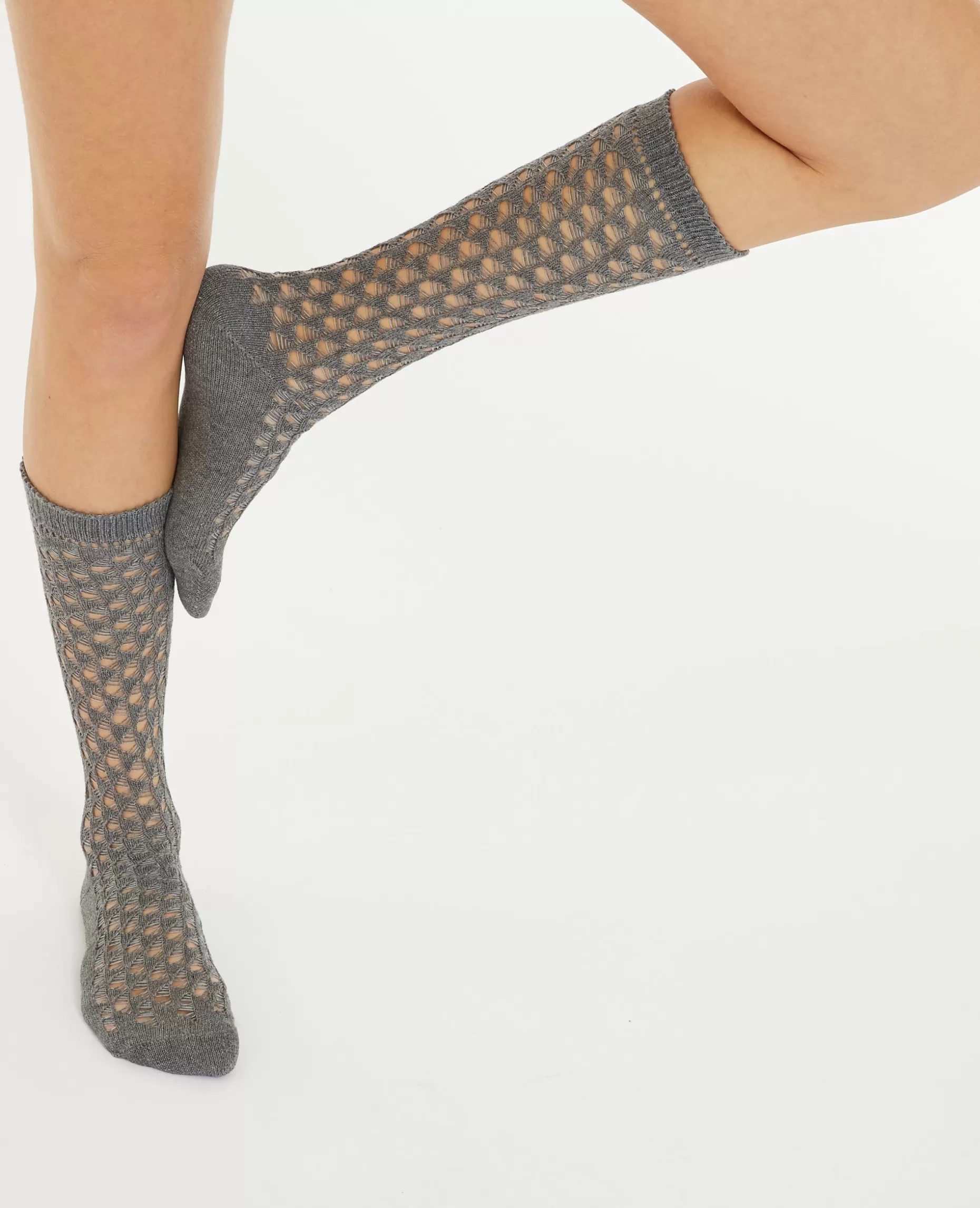 Online Pimkie Paire De Chaussettes Hautes En Maille Ajourée - gris foncé