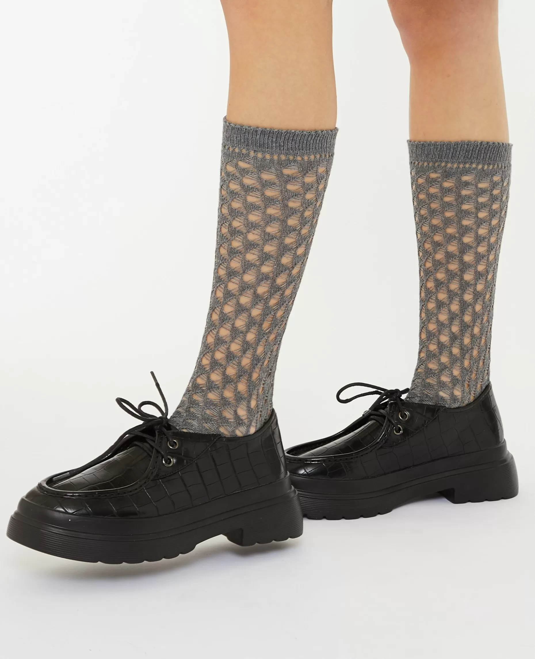 Online Pimkie Paire De Chaussettes Hautes En Maille Ajourée - gris foncé