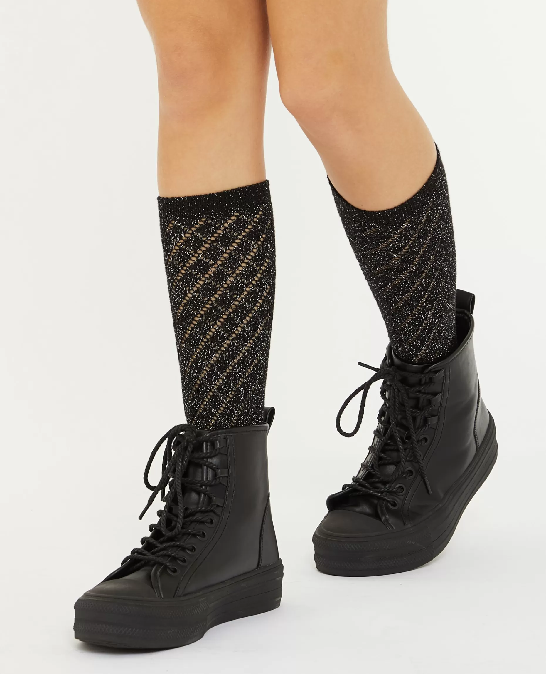 Online Pimkie Paires De Chaussettes Hautes Avec Fils Lurex - noir