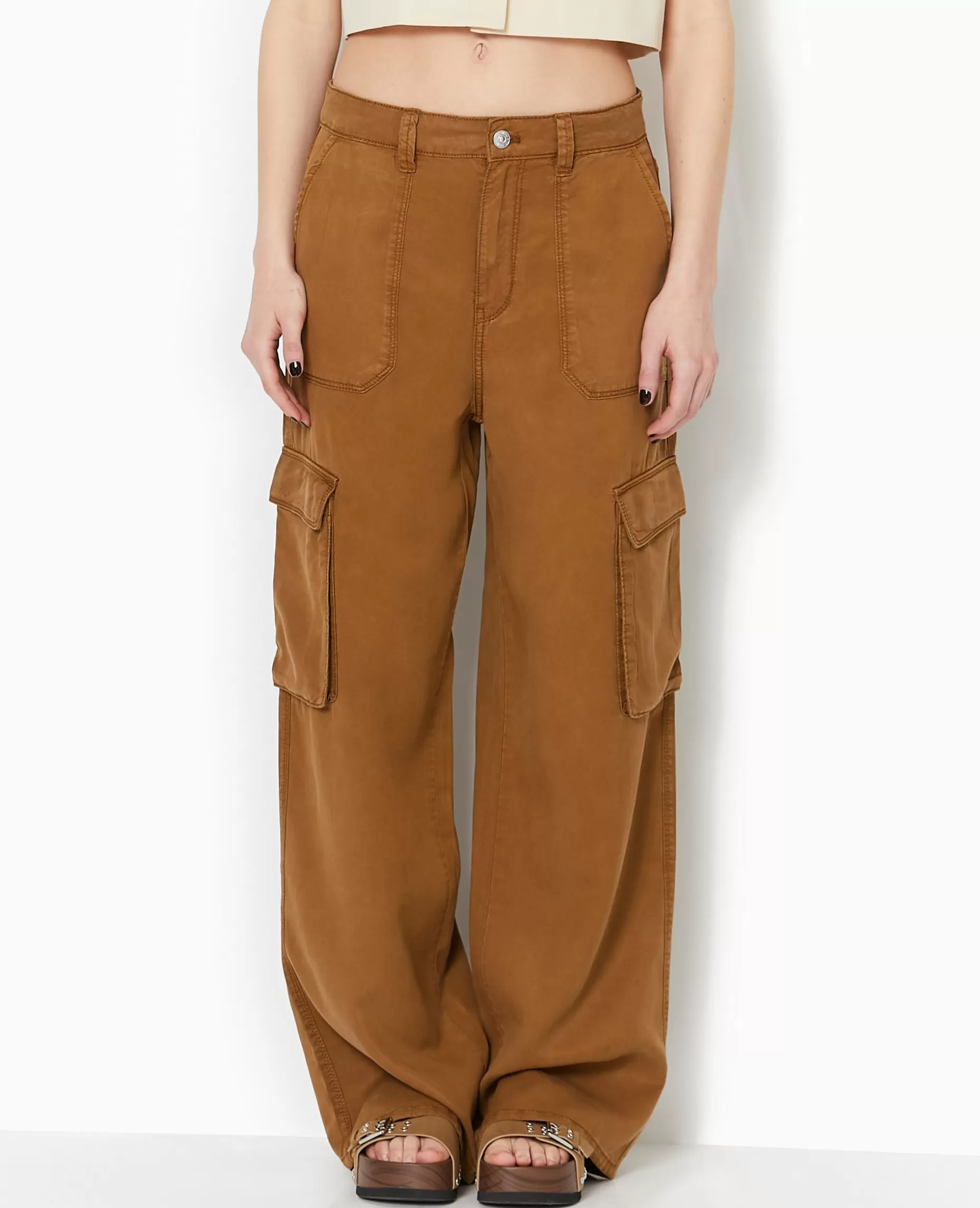 Clearance Pimkie Pantalon Cargo En Tissu Fluide Tencel - marron