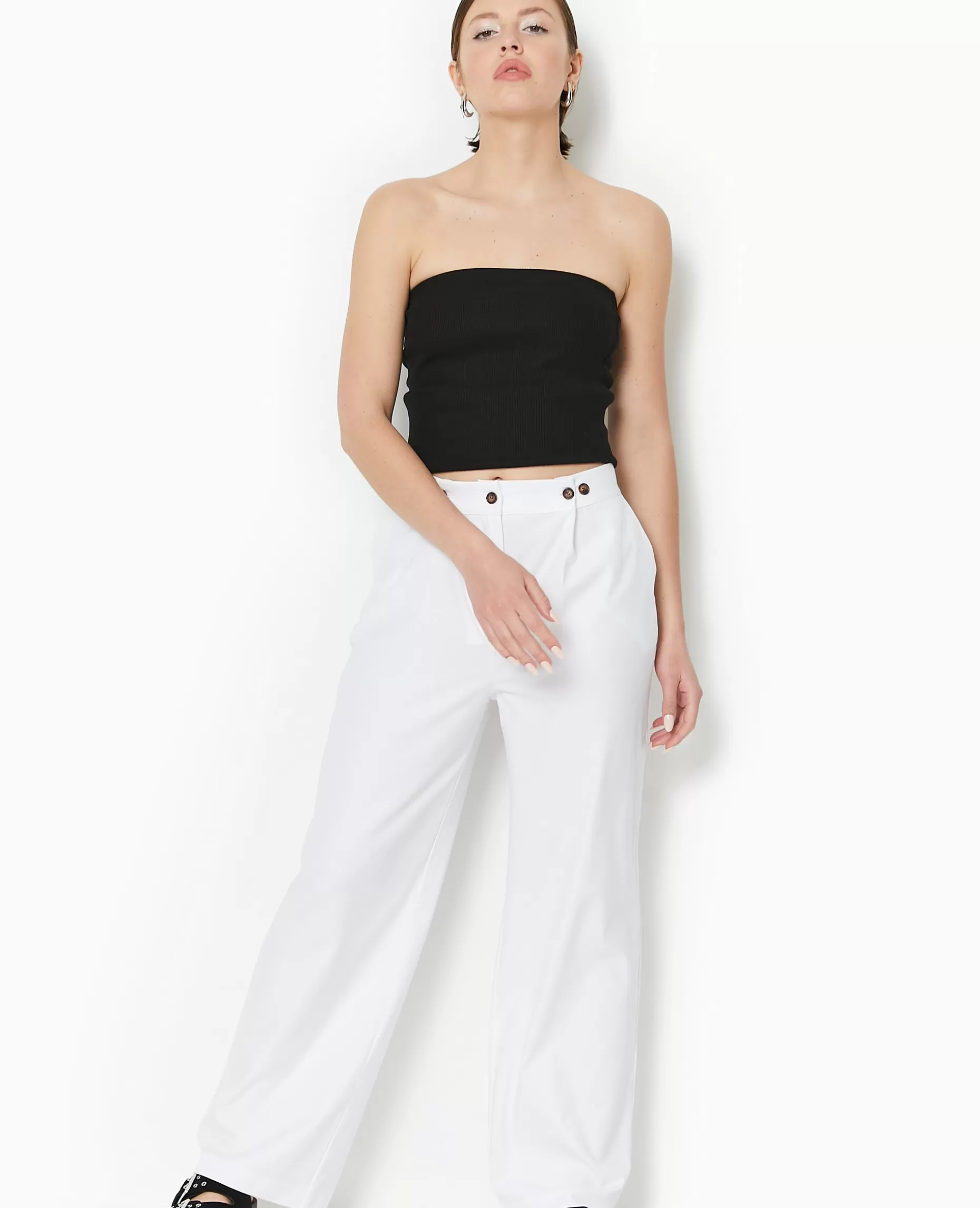 Cheap Pimkie Pantalon Droit Avec Jeu De Boutonnage Devant - blanc