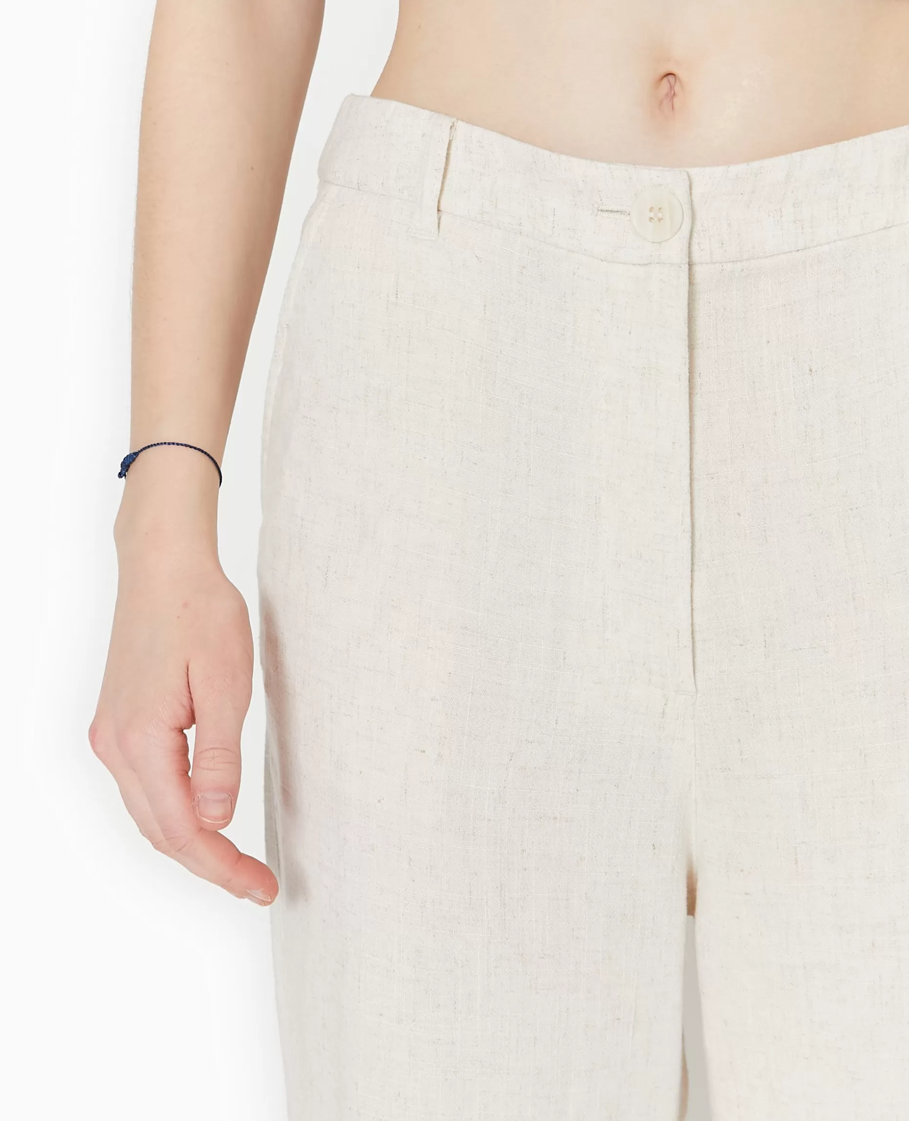 Flash Sale Pimkie Pantalon Droit Avec Lin - blanc