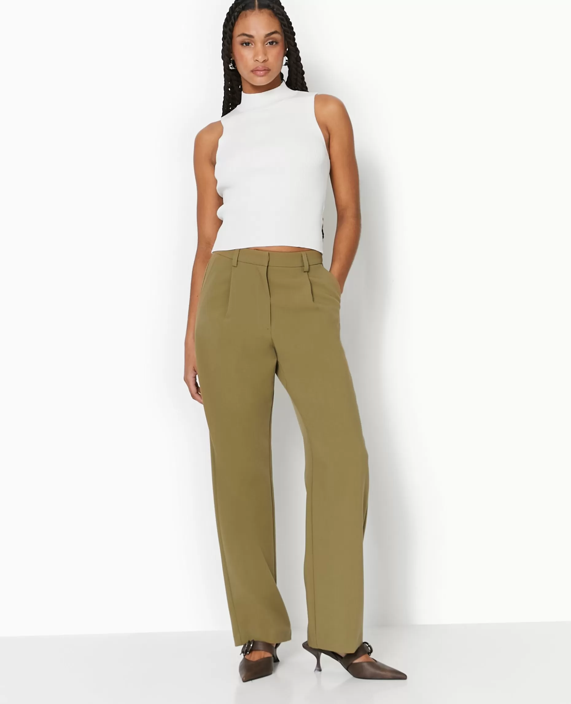 Clearance Pimkie Pantalon Droit Avec Pinces - vert kaki