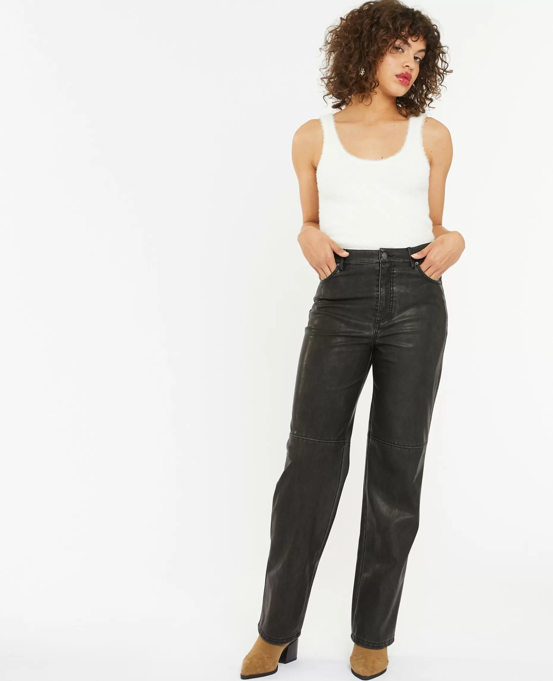 Best Sale Pimkie Pantalon Droit En Simili - gris foncé