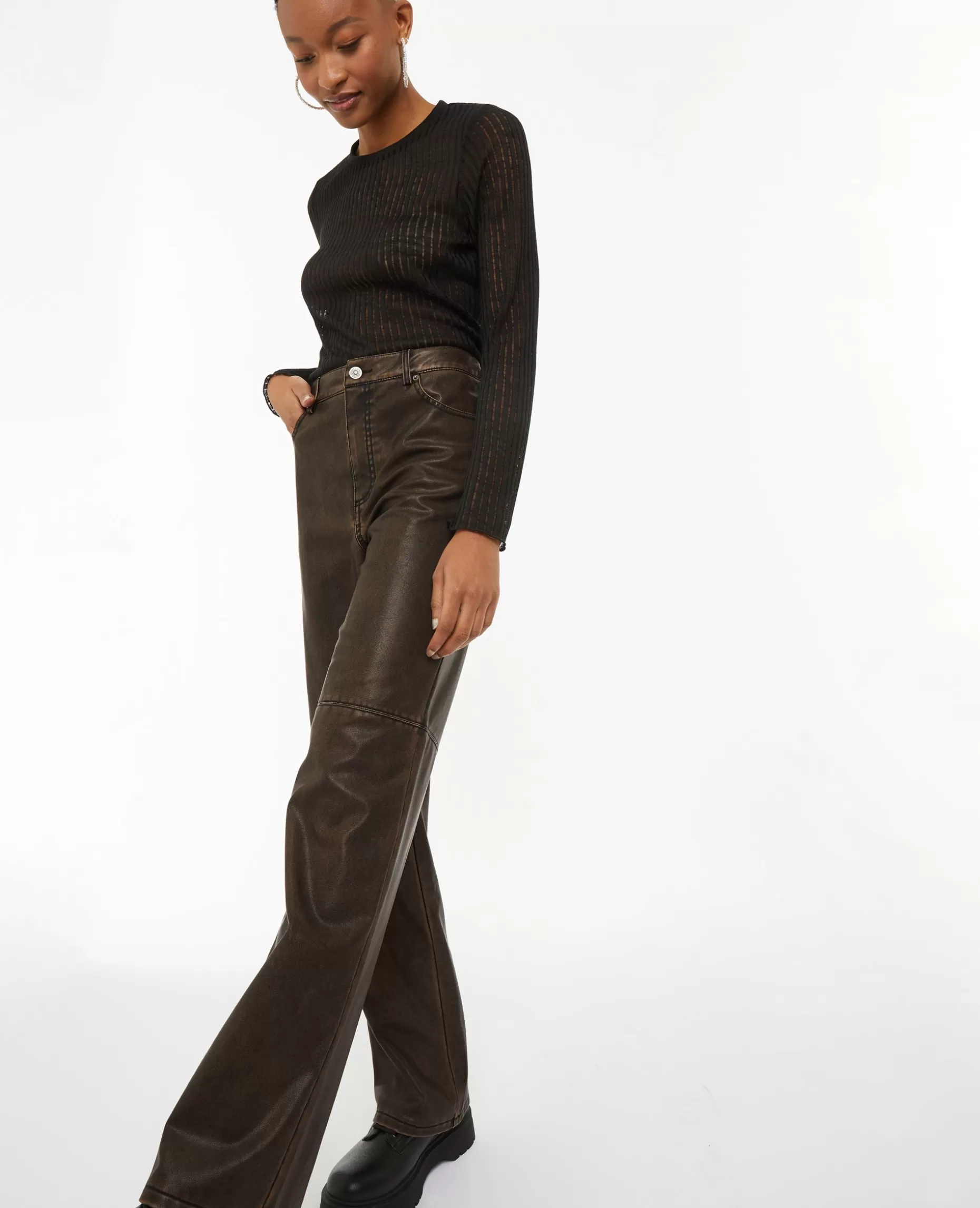 Online Pimkie Pantalon Droit En Simili - marron