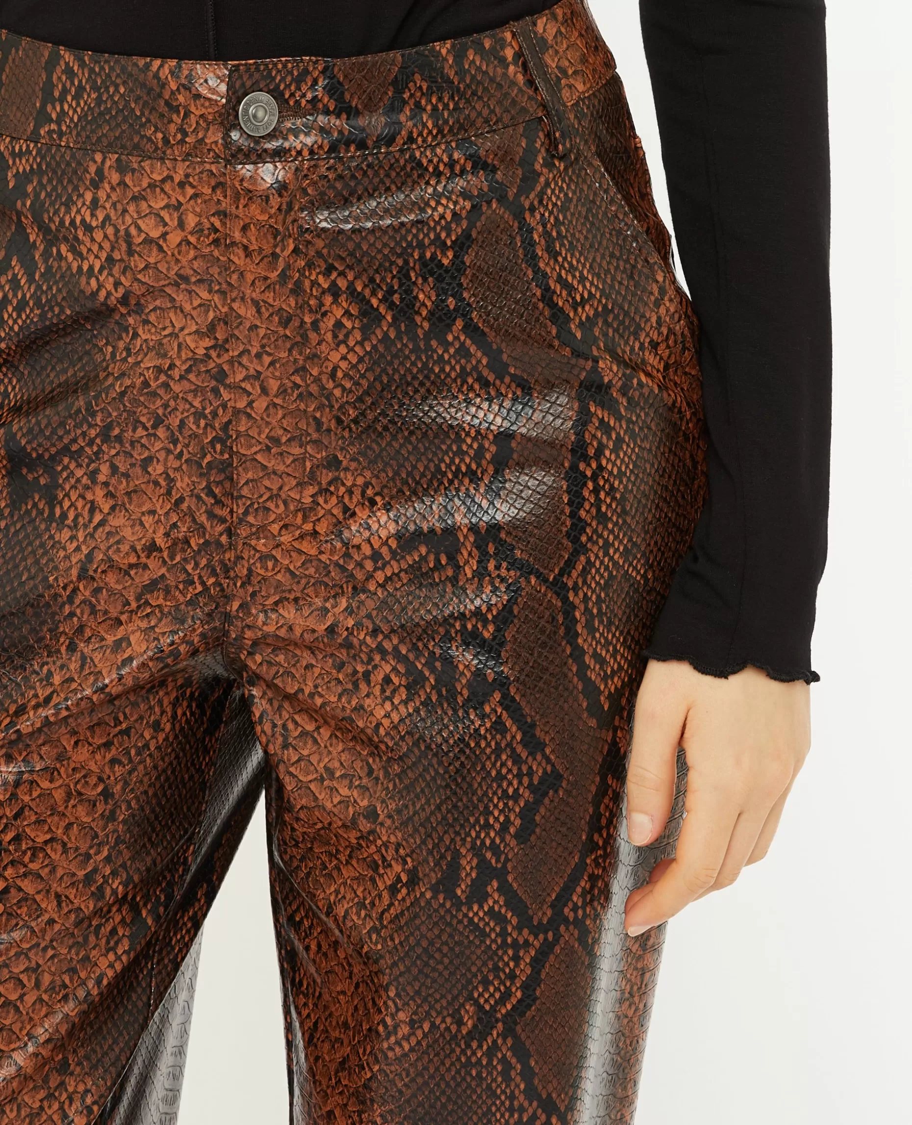 Discount Pimkie Pantalon Droit En Simili Effet Python - marron