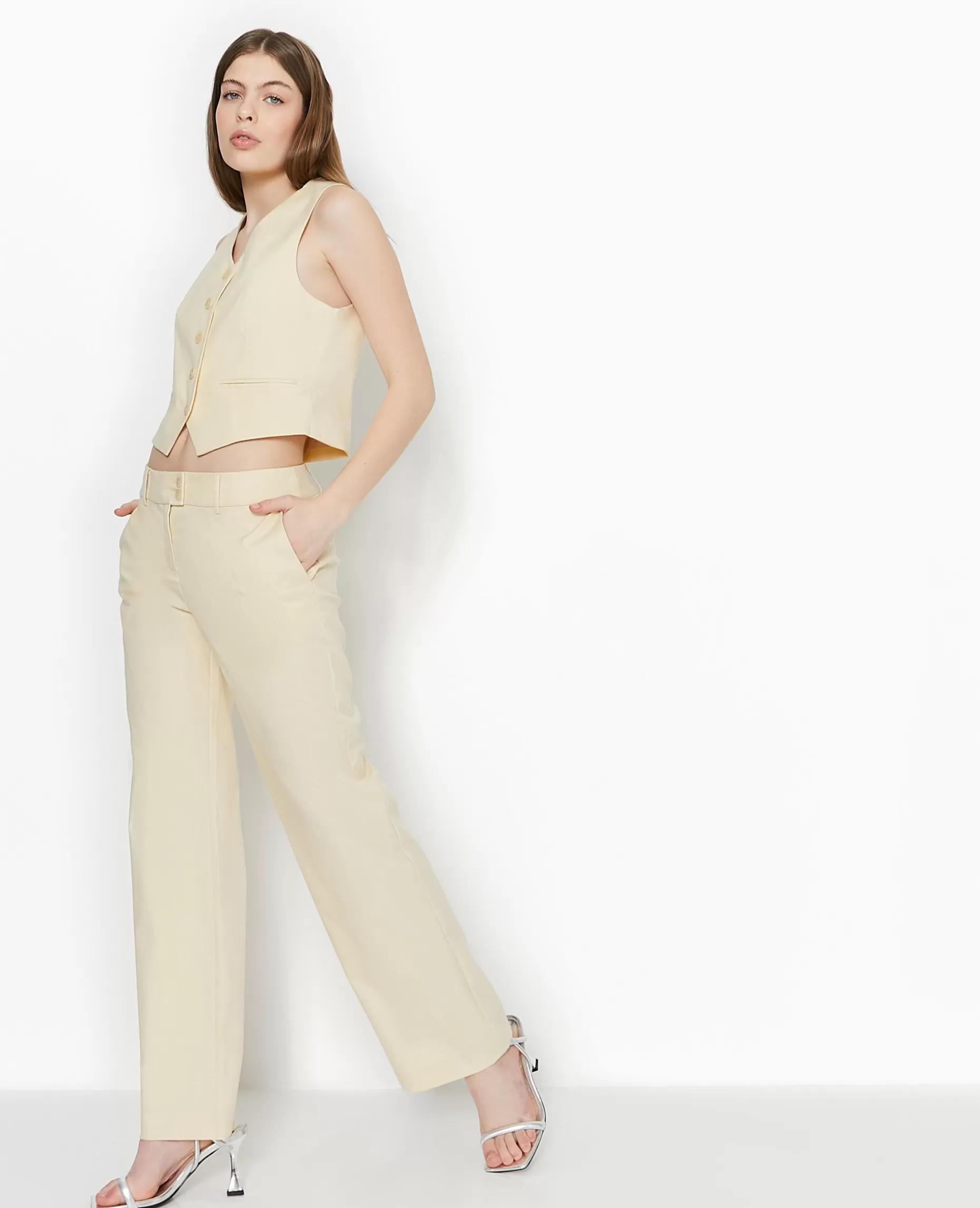 Clearance Pimkie Pantalon Droit Taille Basse - beige