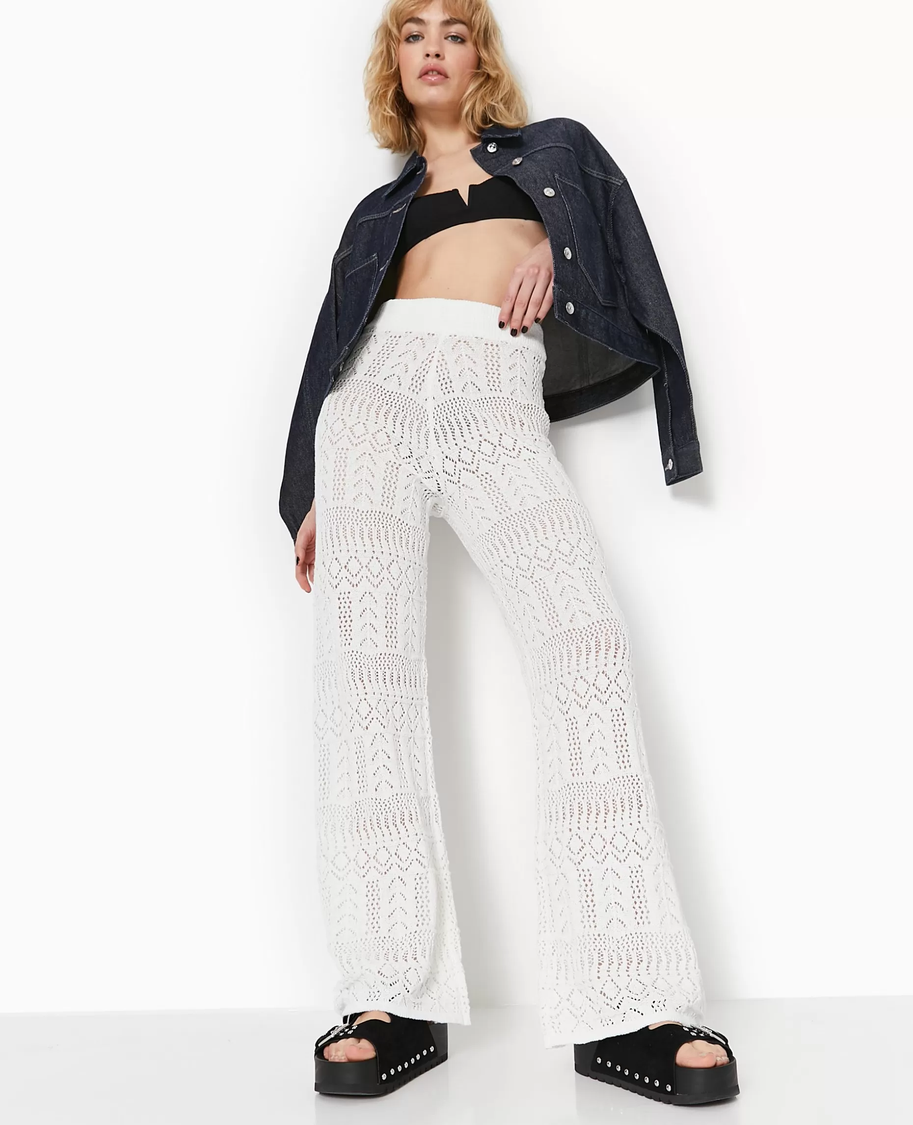 Flash Sale Pimkie Pantalon En Maille Fantaisie Ajourée - blanc