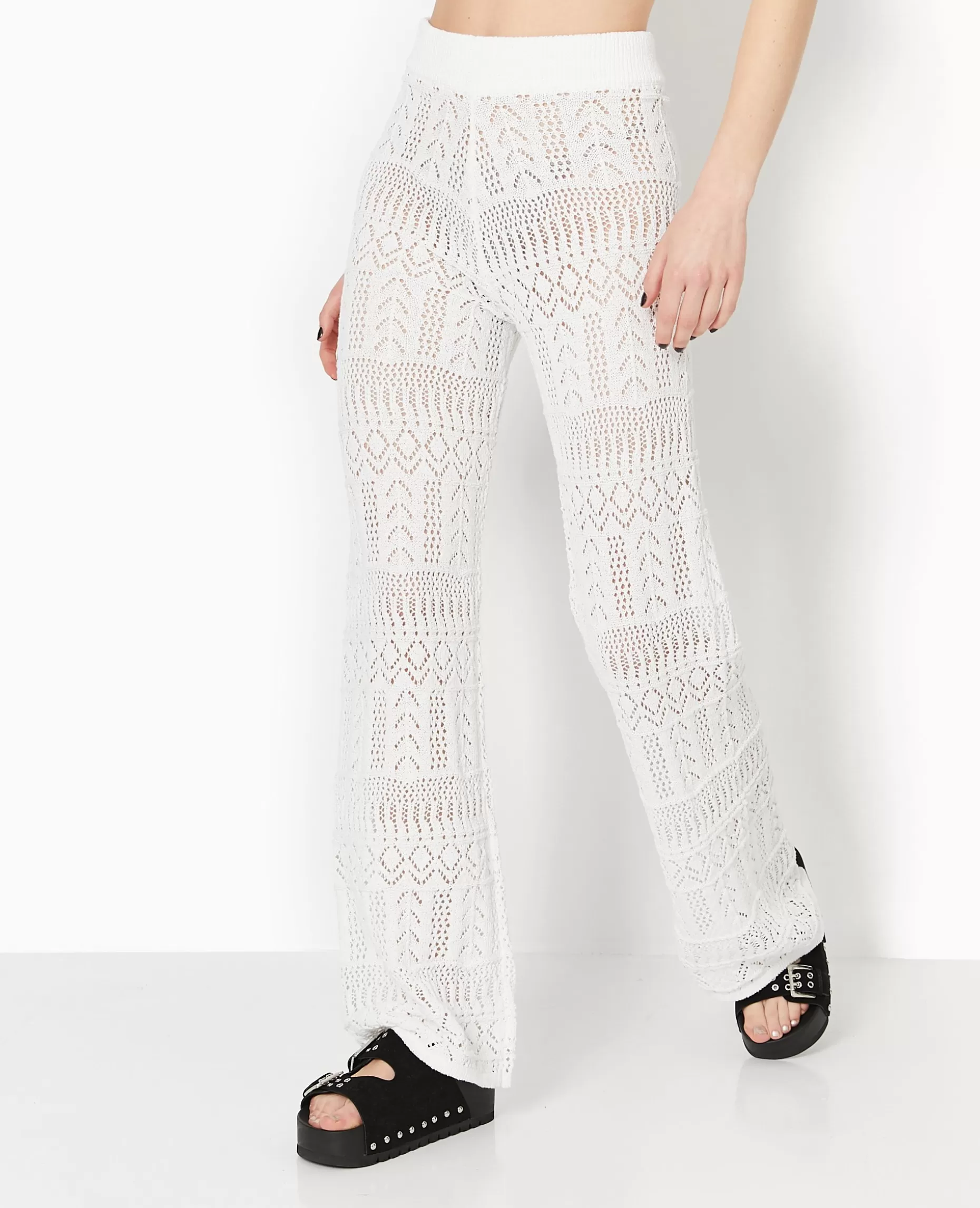 Flash Sale Pimkie Pantalon En Maille Fantaisie Ajourée - blanc