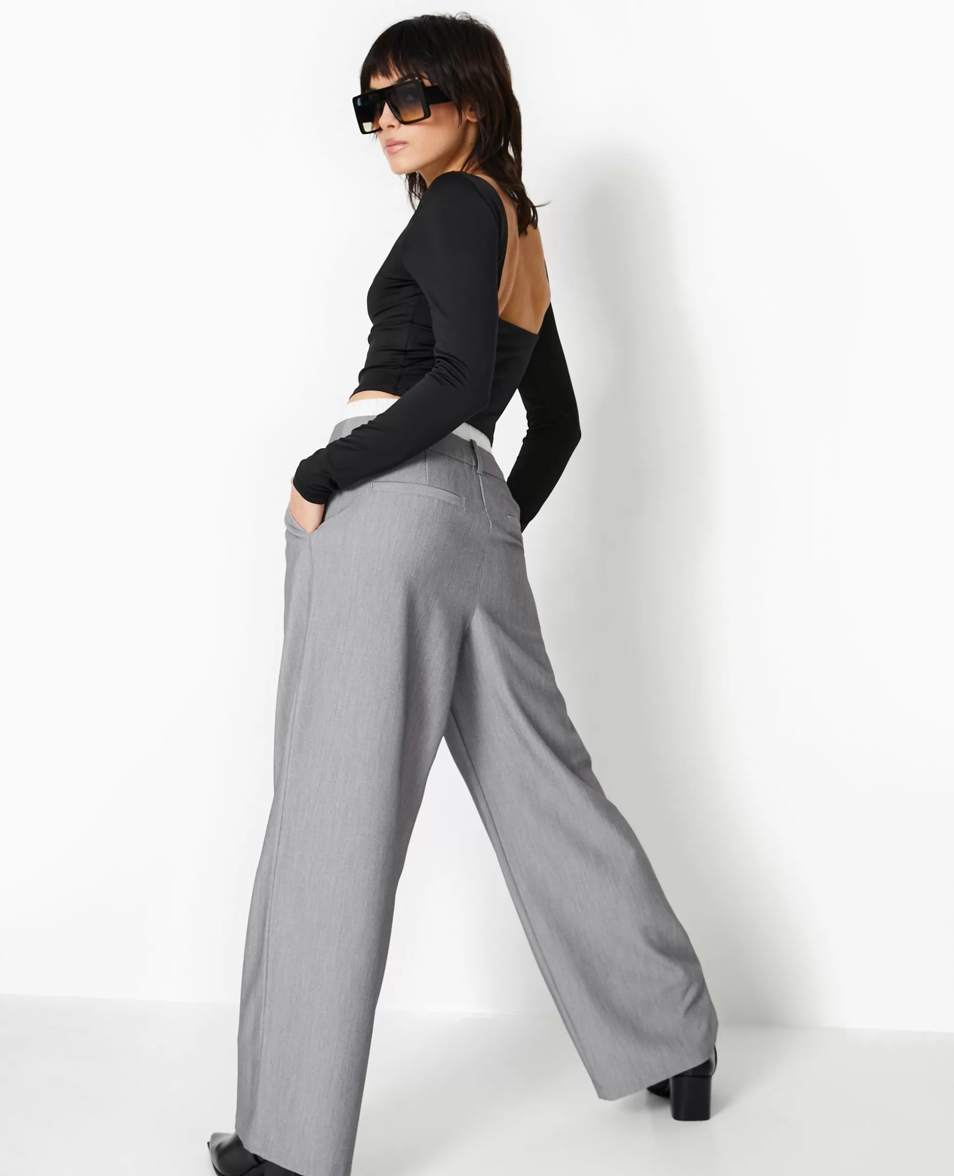 Sale Pimkie Pantalon Large Avec Effet Caleçon Apparent - gris