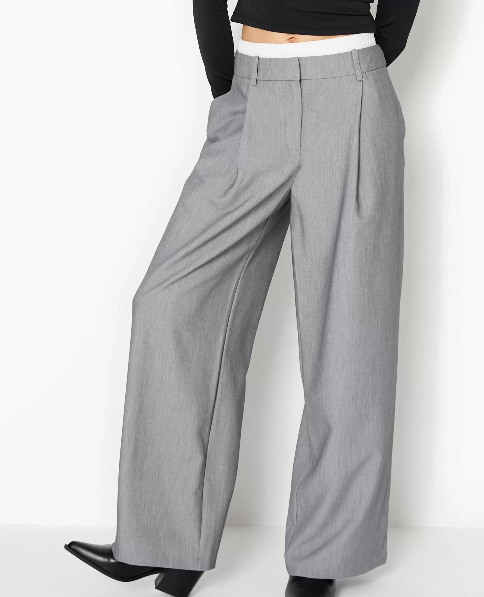 Sale Pimkie Pantalon Large Avec Effet Caleçon Apparent - gris