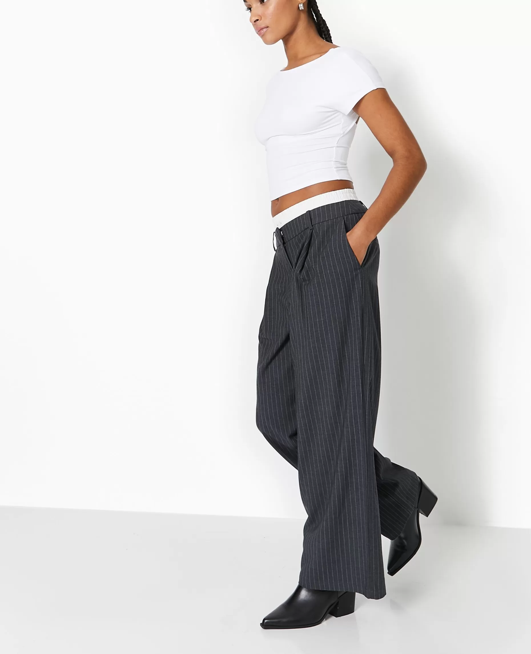 Best Sale Pimkie Pantalon Large Avec Effet Caleçon Apparent - gris foncé