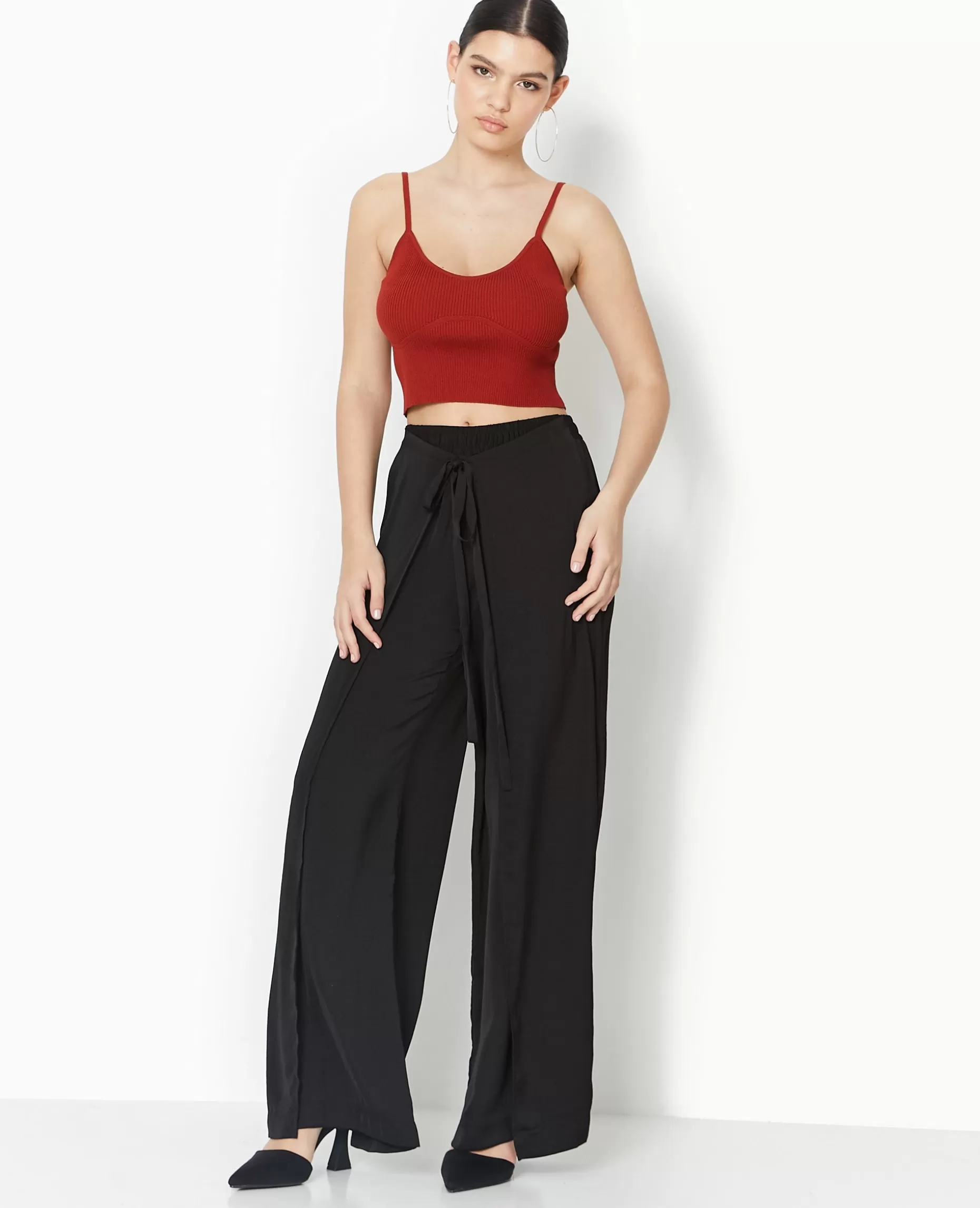 Hot Pimkie Pantalon Large Avec Fentes Et Pans à Nouer - noir