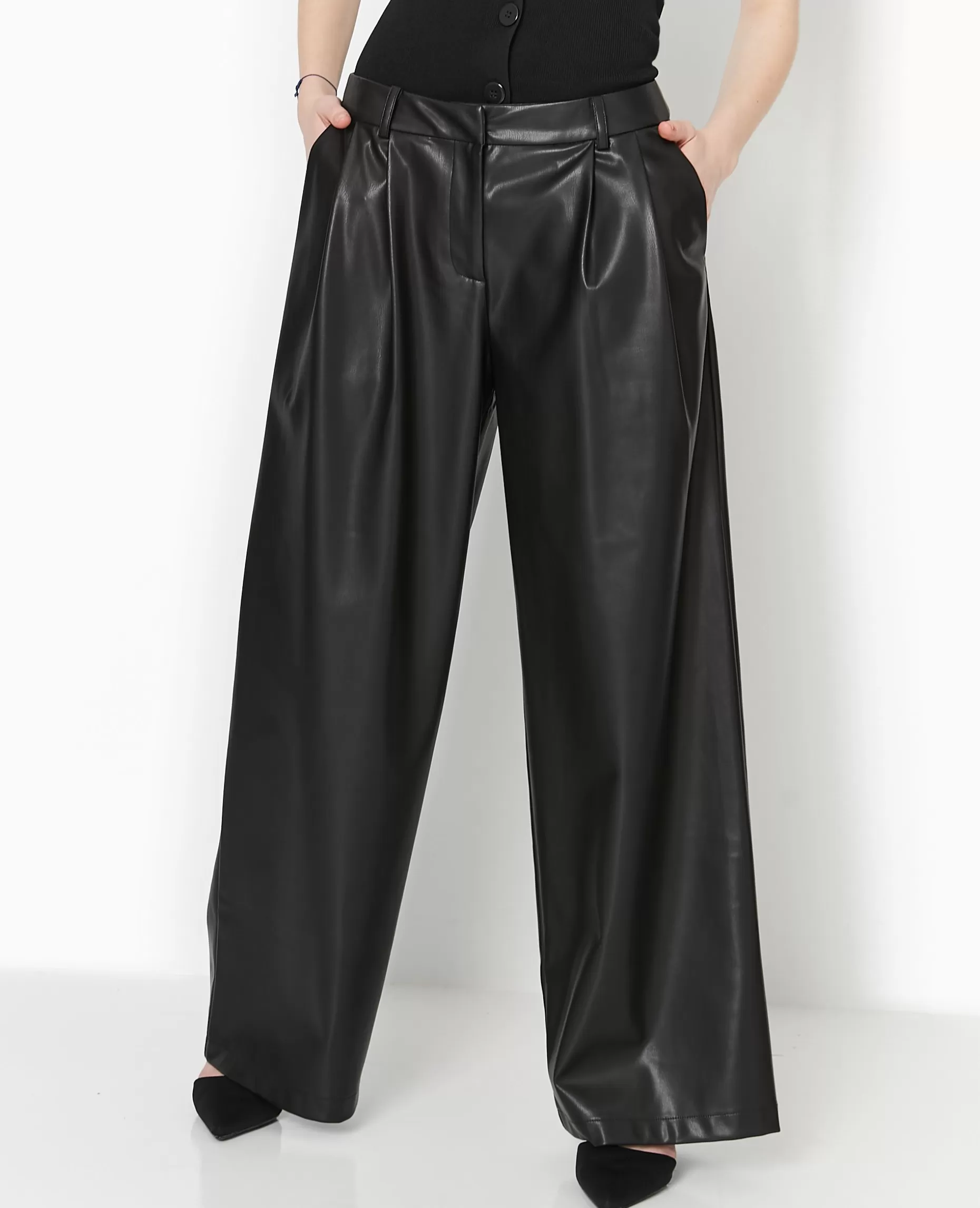 Cheap Pimkie Pantalon Large Avec Pinces En Simili - noir