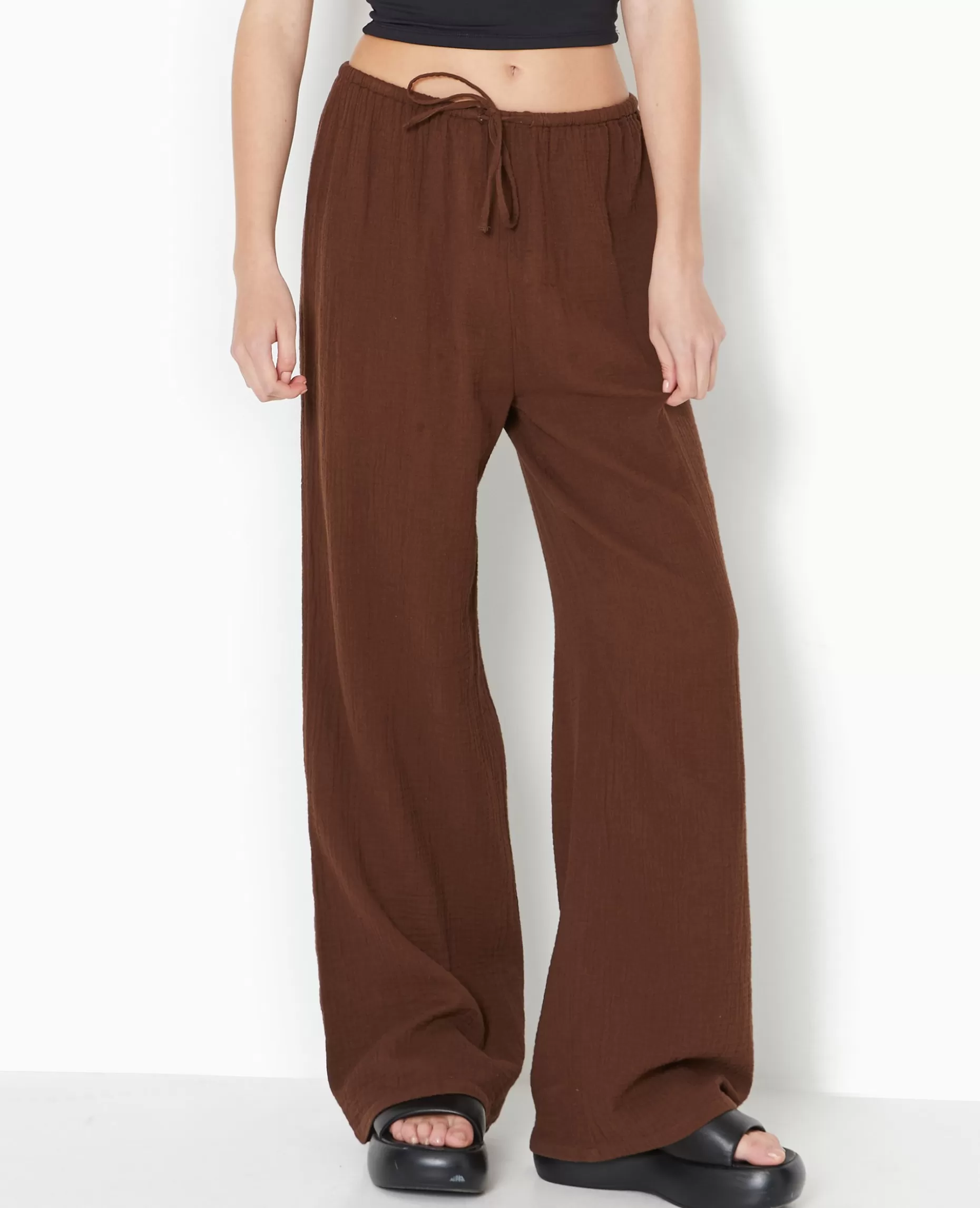 Flash Sale Pimkie Pantalon Large En Gaze De Coton - marron