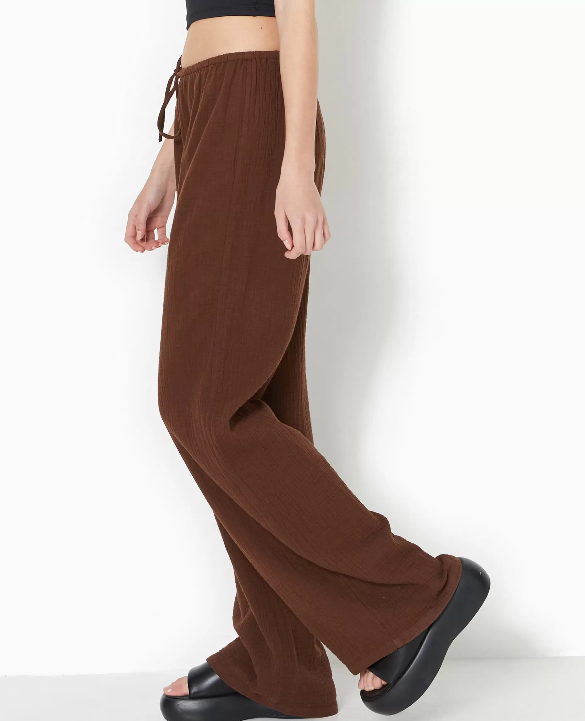 Flash Sale Pimkie Pantalon Large En Gaze De Coton - marron