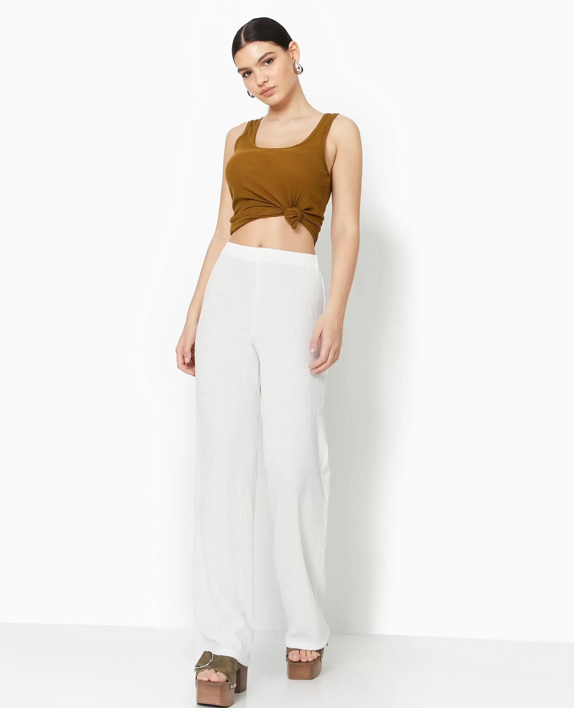 Sale Pimkie Pantalon Large En Maille Reliéfée - blanc