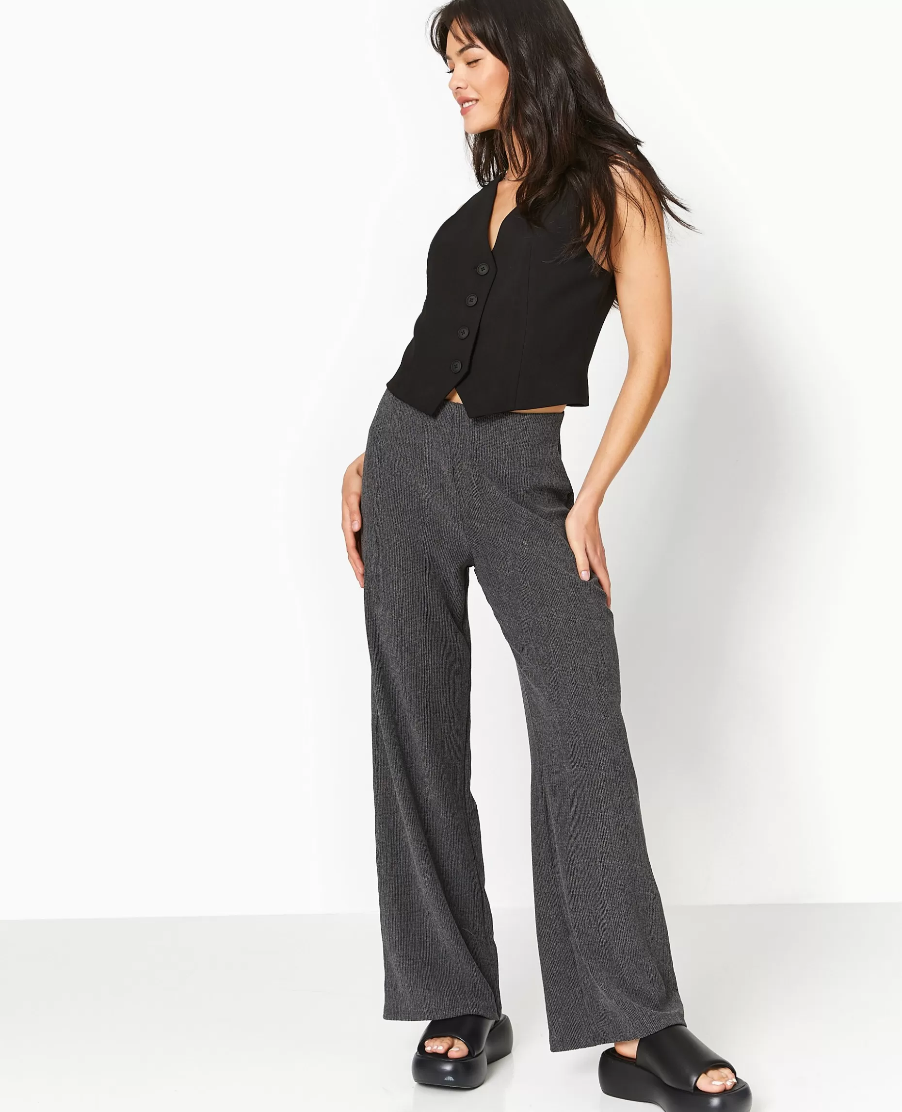 Flash Sale Pimkie Pantalon Large En Maille Reliéfée - noir