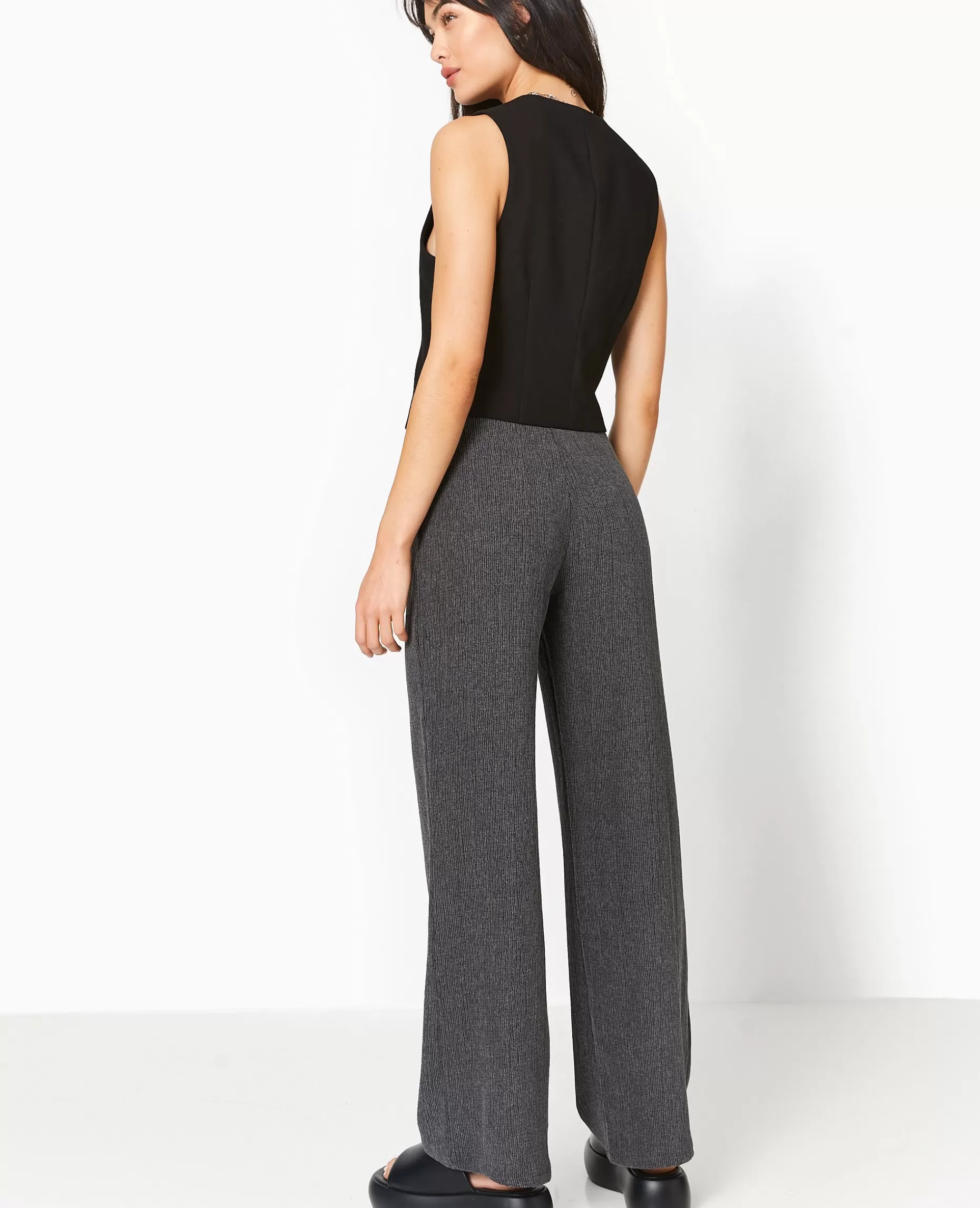 Flash Sale Pimkie Pantalon Large En Maille Reliéfée - noir