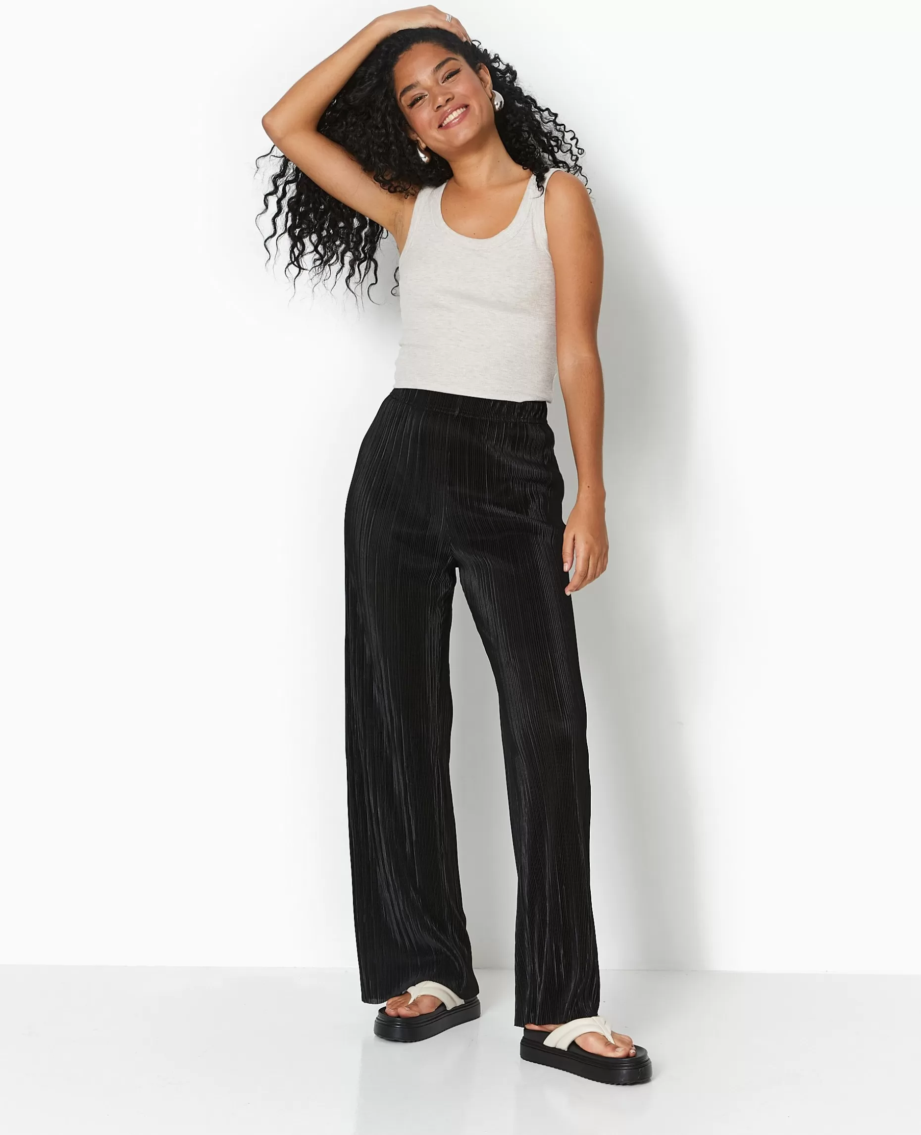 Best Pimkie Pantalon Large En Tissu Plissé Et Satiné - noir