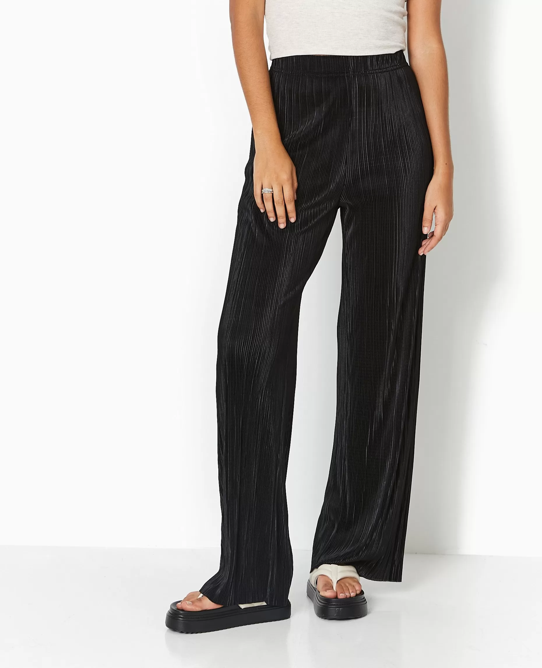 Best Pimkie Pantalon Large En Tissu Plissé Et Satiné - noir