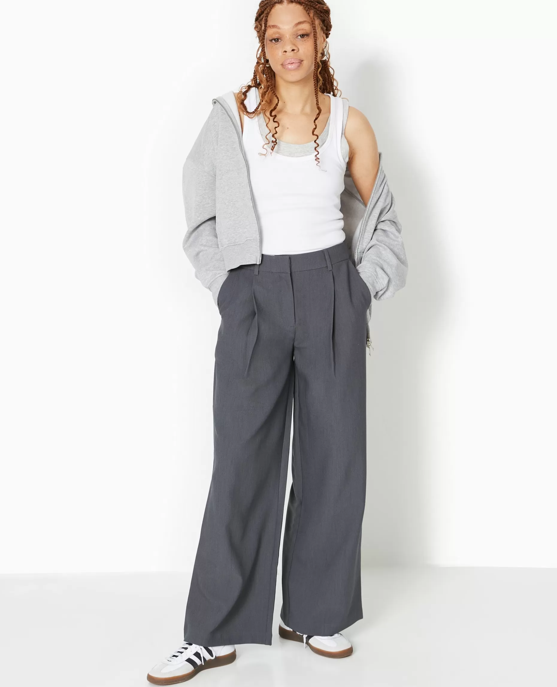 Store Pimkie Pantalon Large Et Droit Avec Pinces - gris