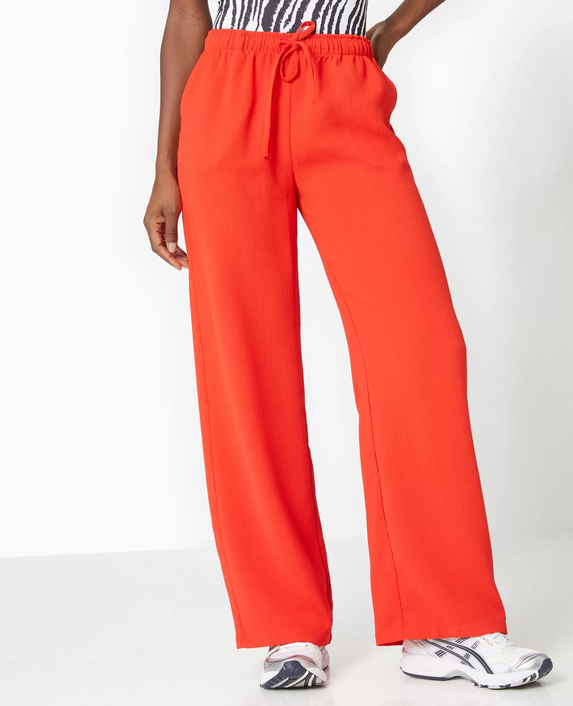 Hot Pimkie Pantalon Large Et Droit En Tissu Reliefé - rouge