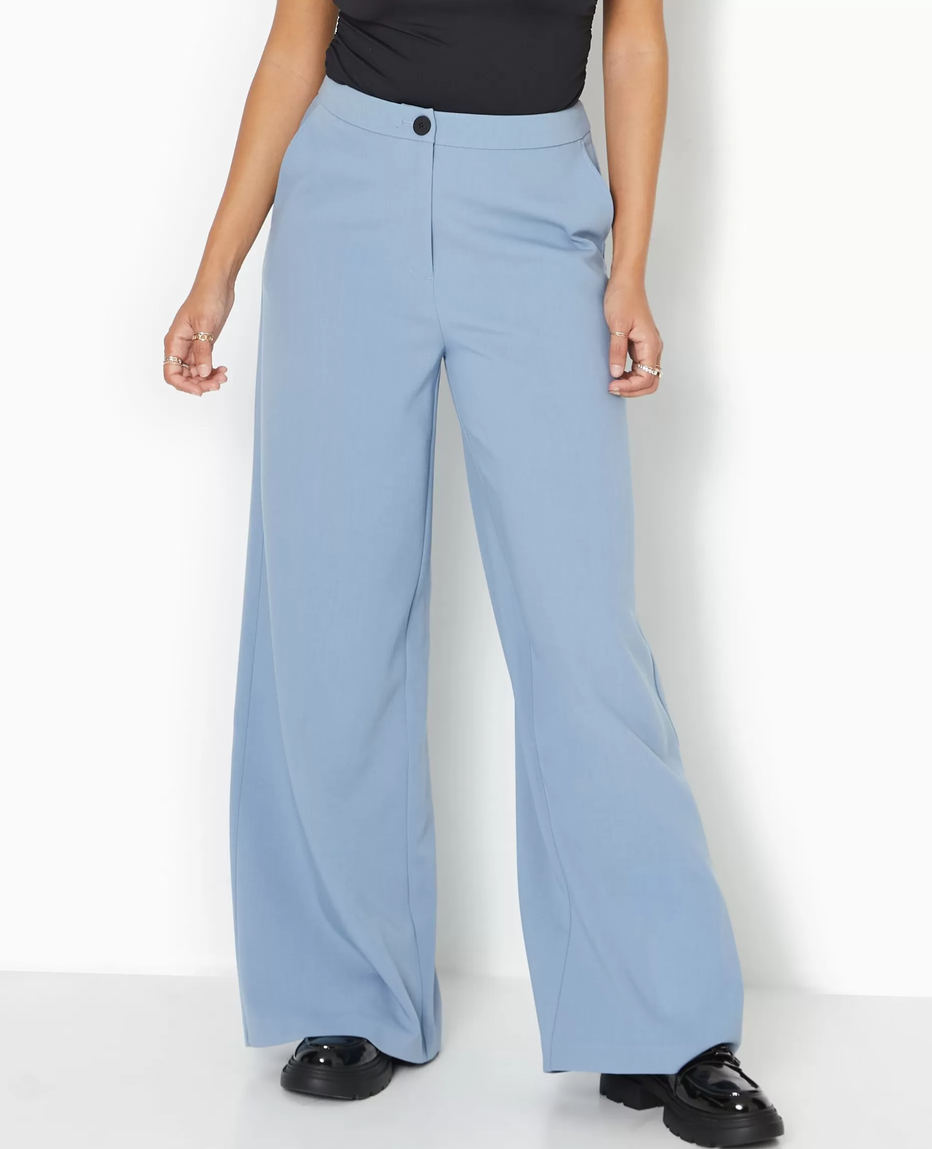 Discount Pimkie Pantalon Large Et Droit Taille Haute - bleu