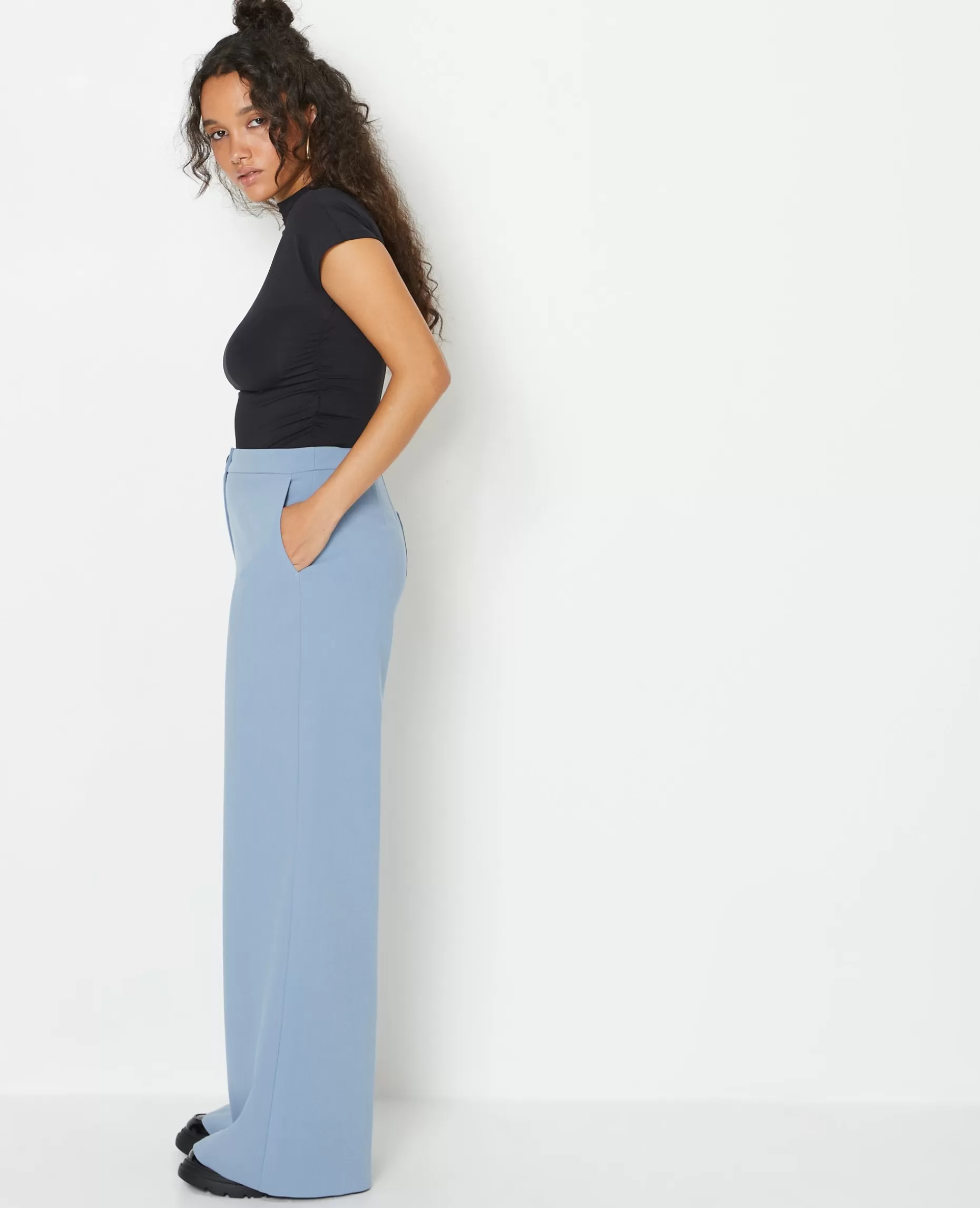 Discount Pimkie Pantalon Large Et Droit Taille Haute - bleu