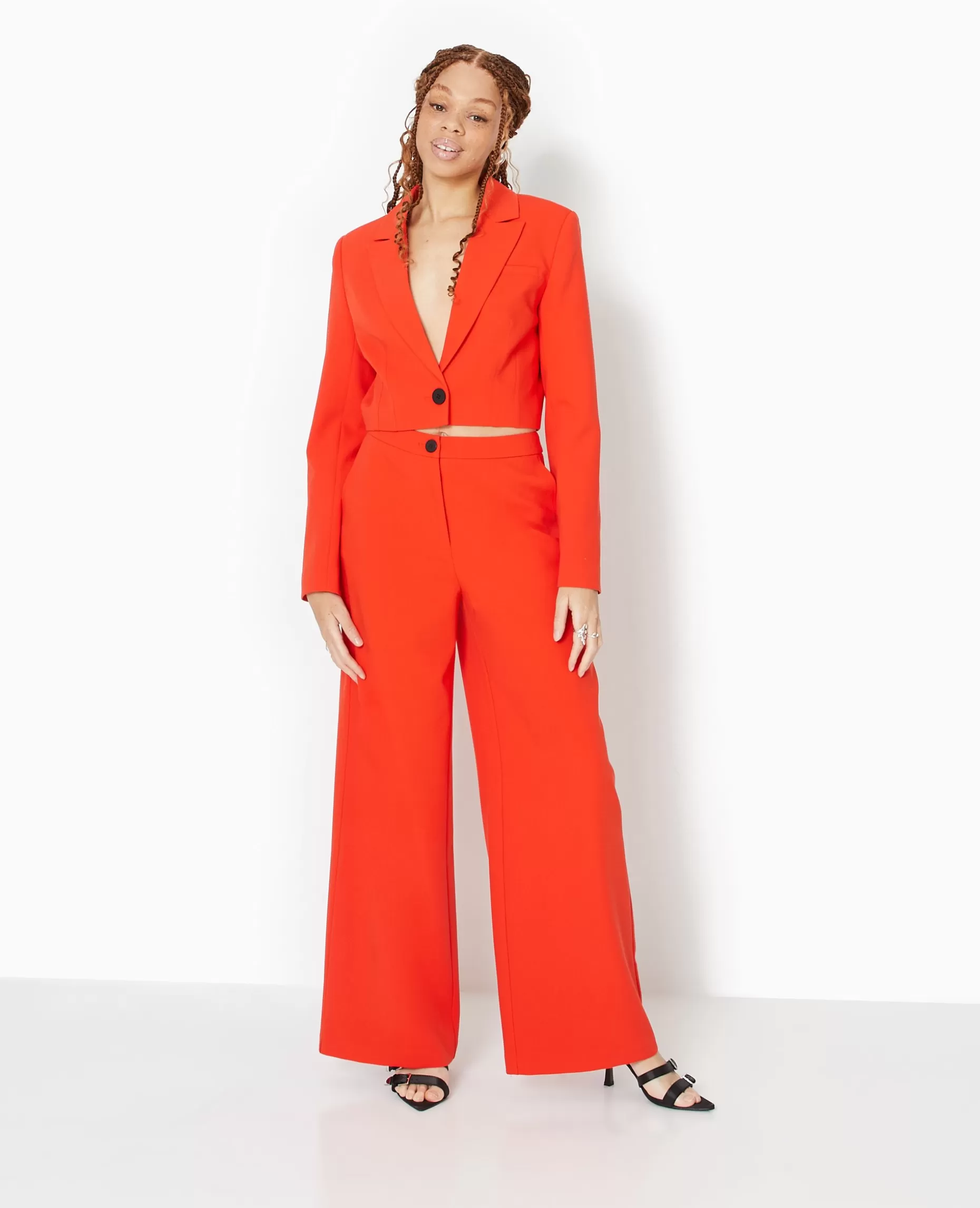 Discount Pimkie Pantalon Large Et Droit Taille Haute - rouge