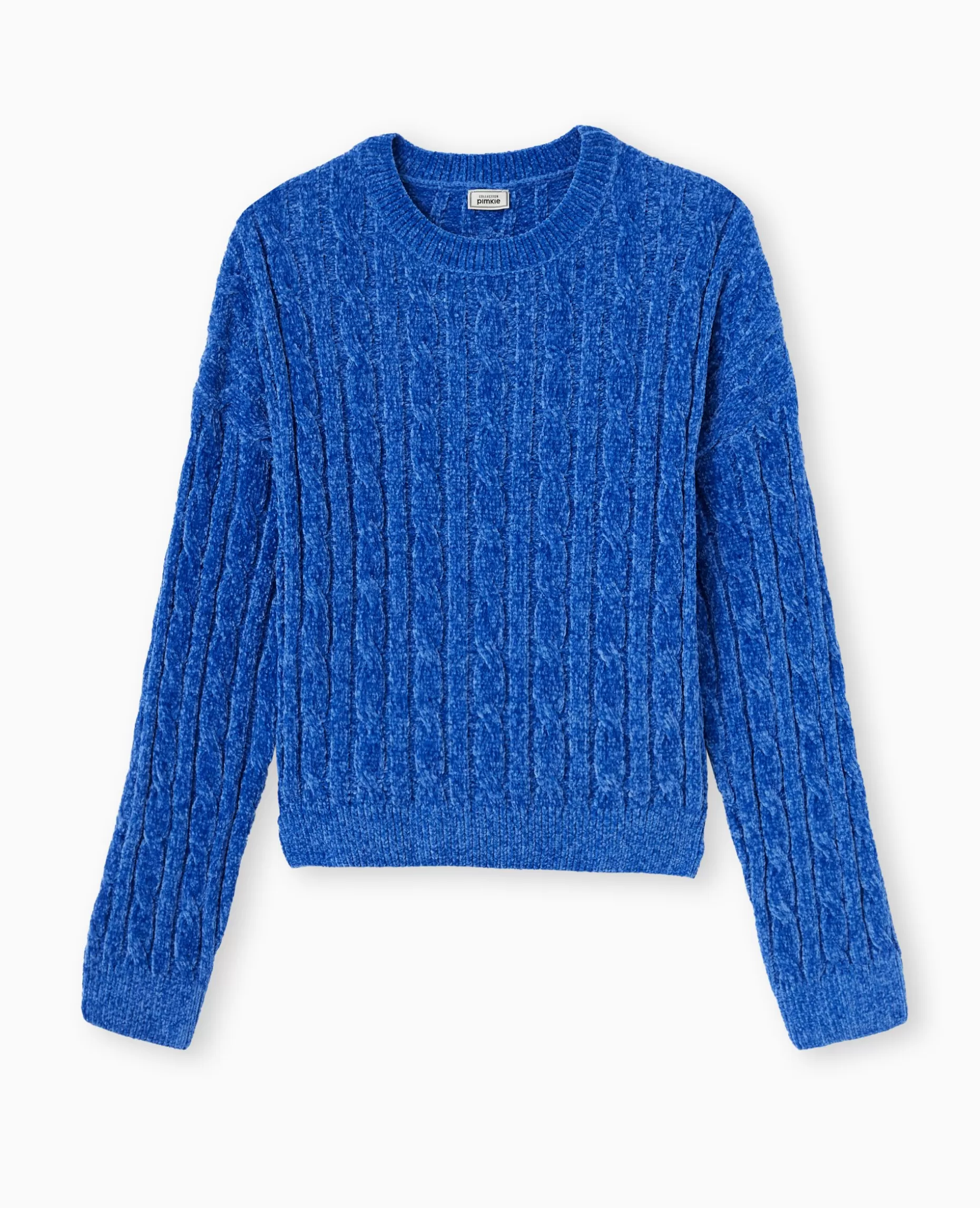 Shop Pimkie Pull Col Rond En Maille Chenille Torsadée - bleu électrique