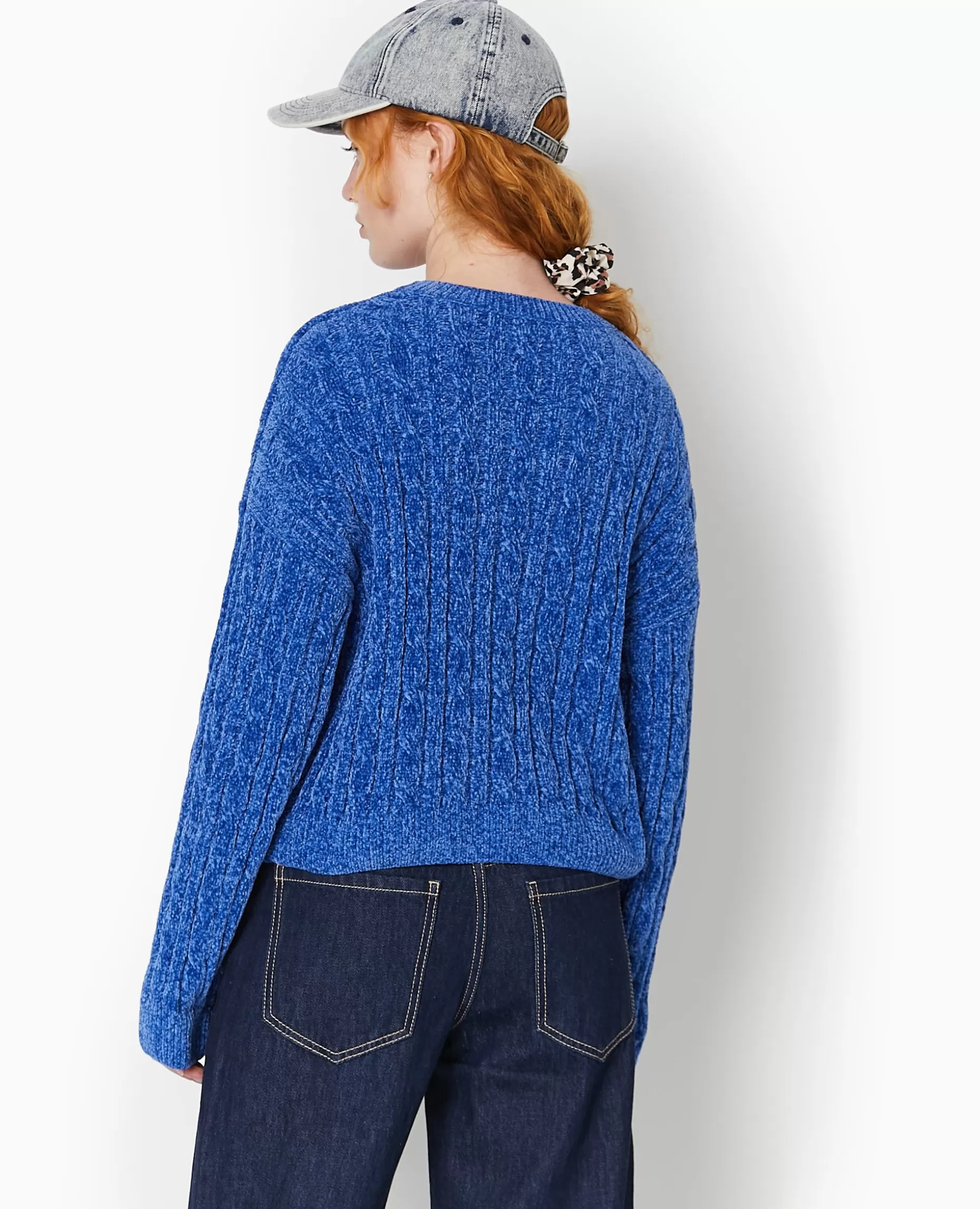 Shop Pimkie Pull Col Rond En Maille Chenille Torsadée - bleu électrique