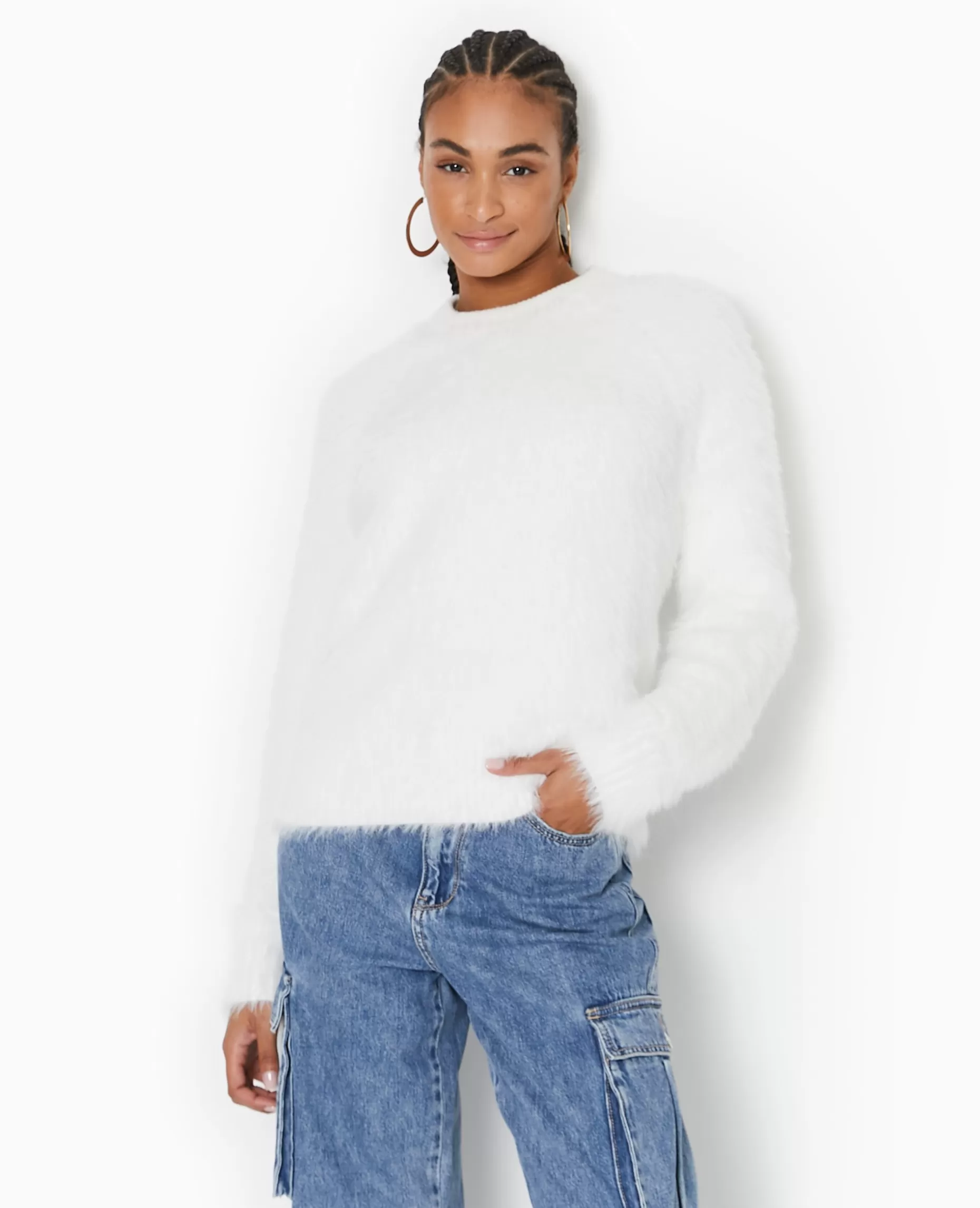 Flash Sale Pimkie Pull Col Rond En Maille Fluffy Et Poilue - blanc