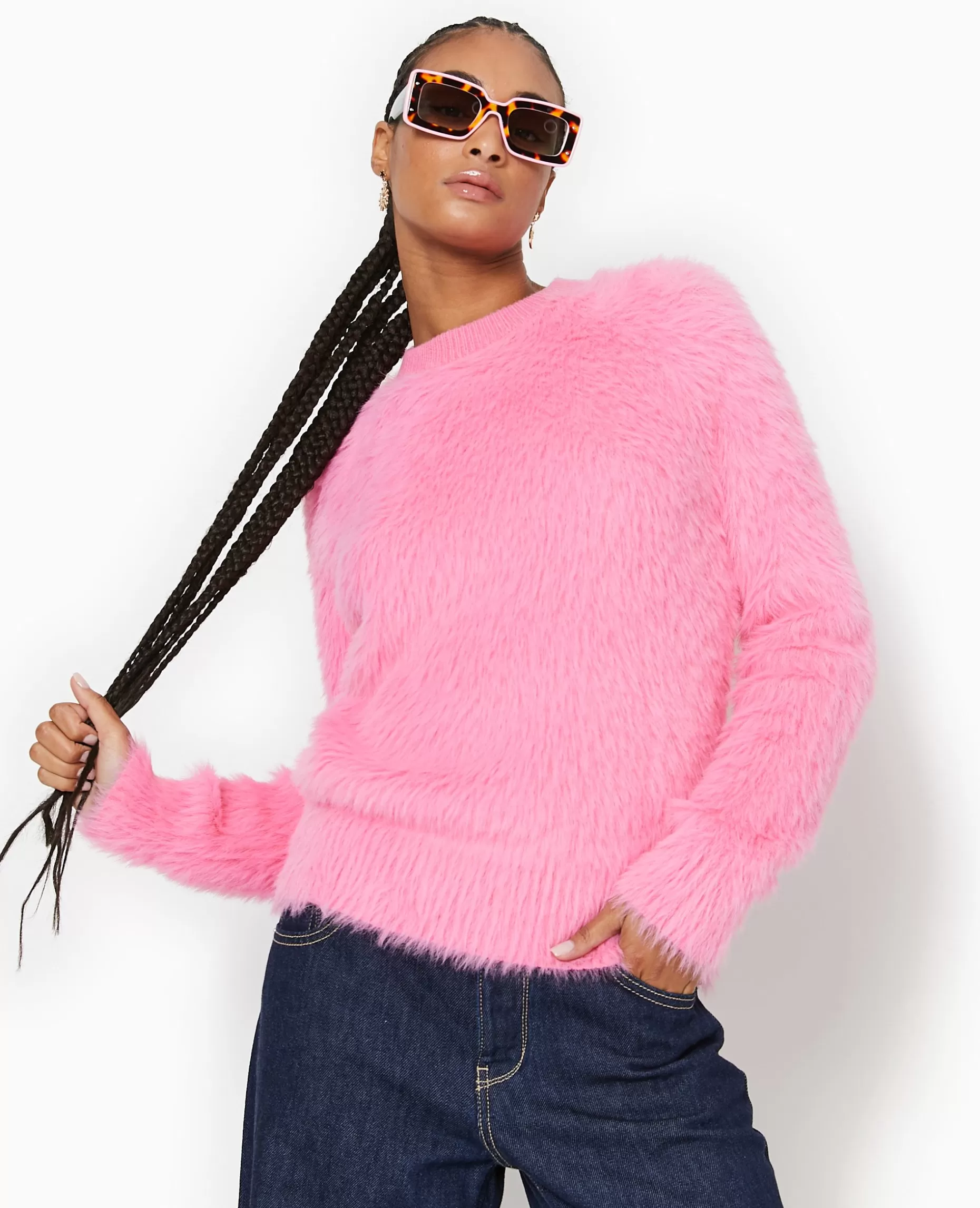 Outlet Pimkie Pull Col Rond En Maille Fluffy Et Poilue - rose