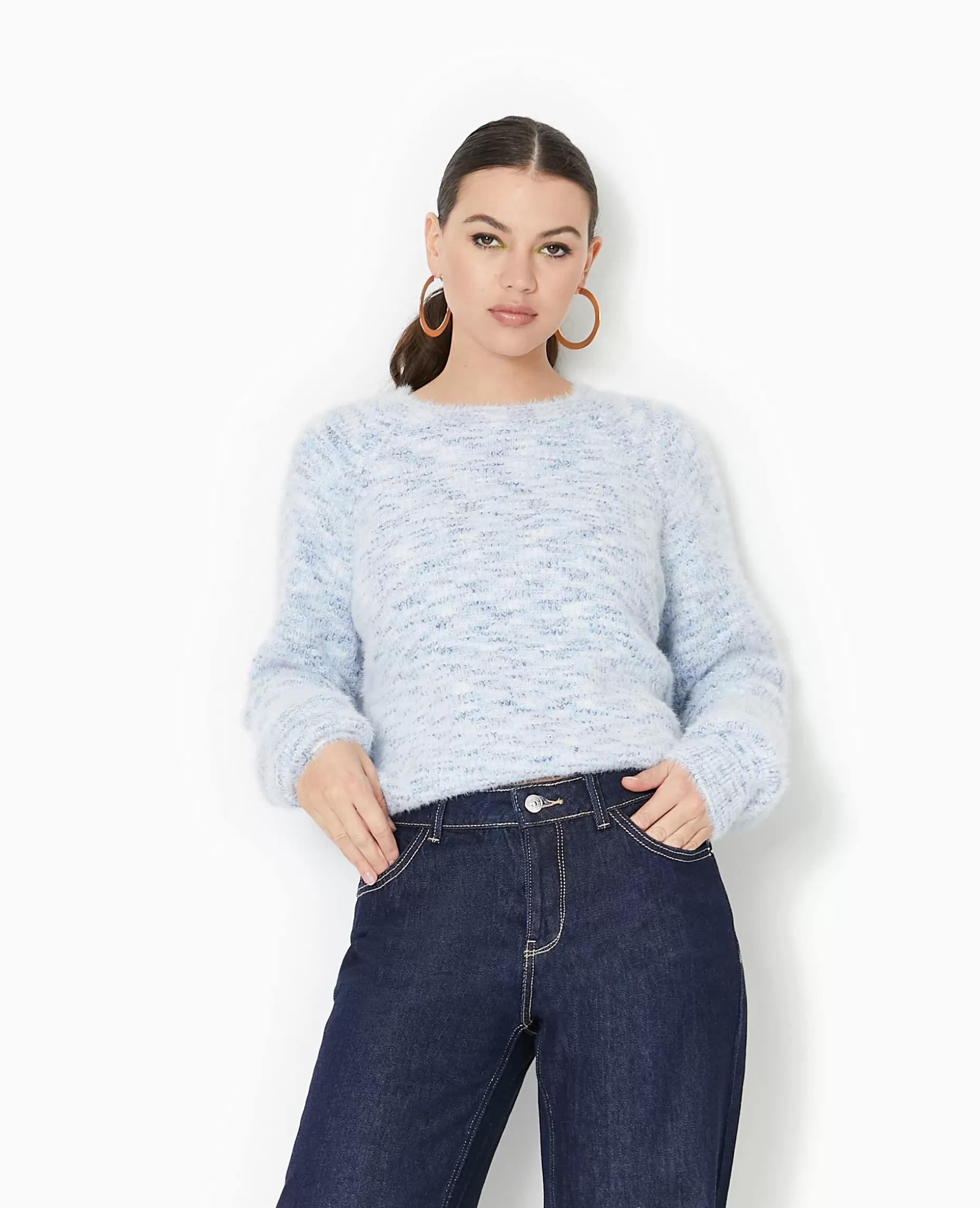 Clearance Pimkie Pull Col Rond Maille Fluffy - bleu clair