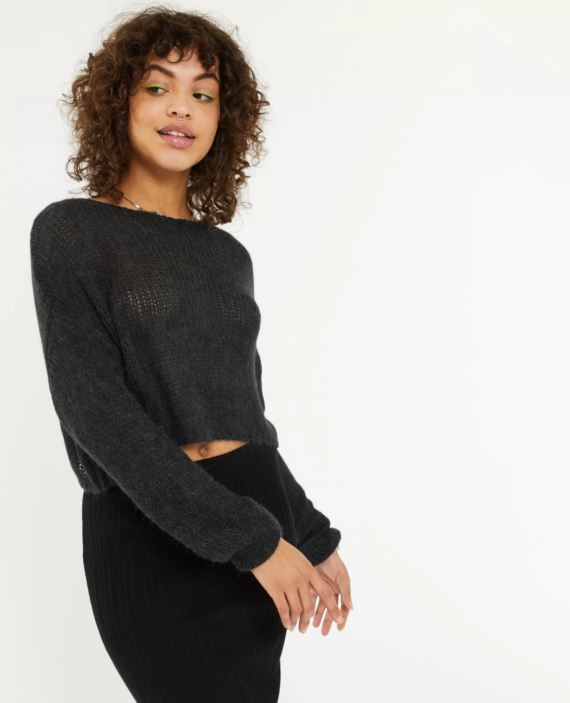 Online Pimkie Pull Cropped En Maille Transparente - gris foncé