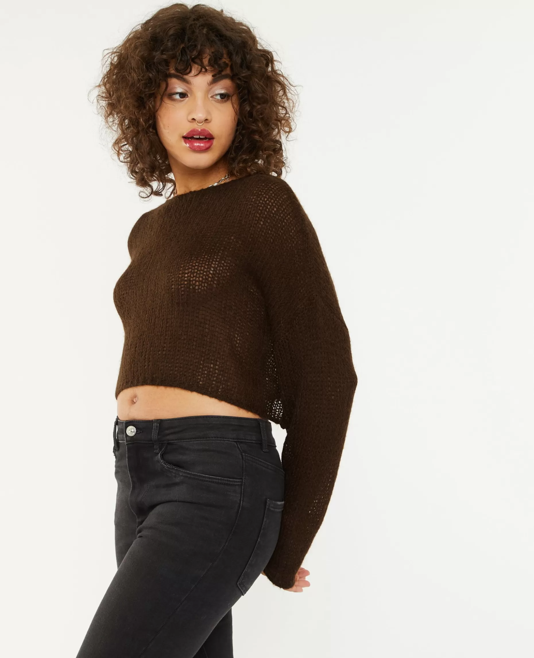 Flash Sale Pimkie Pull Cropped En Maille Transparente - marron