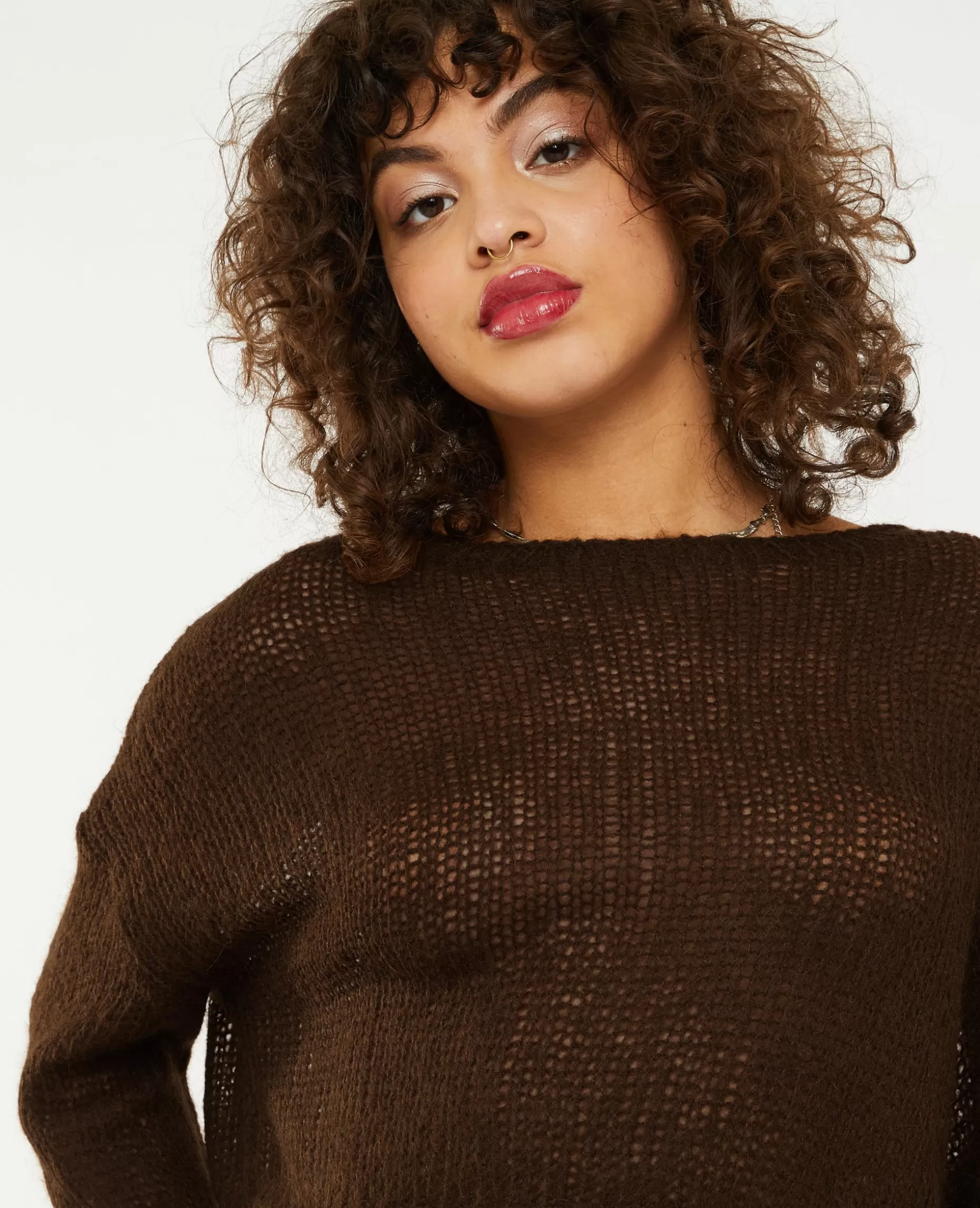 Flash Sale Pimkie Pull Cropped En Maille Transparente - marron