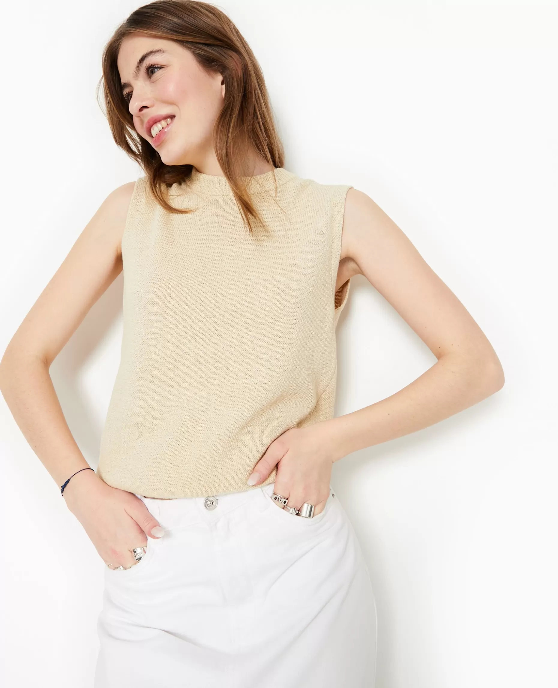 Online Pimkie Pull Sans Manches - beige