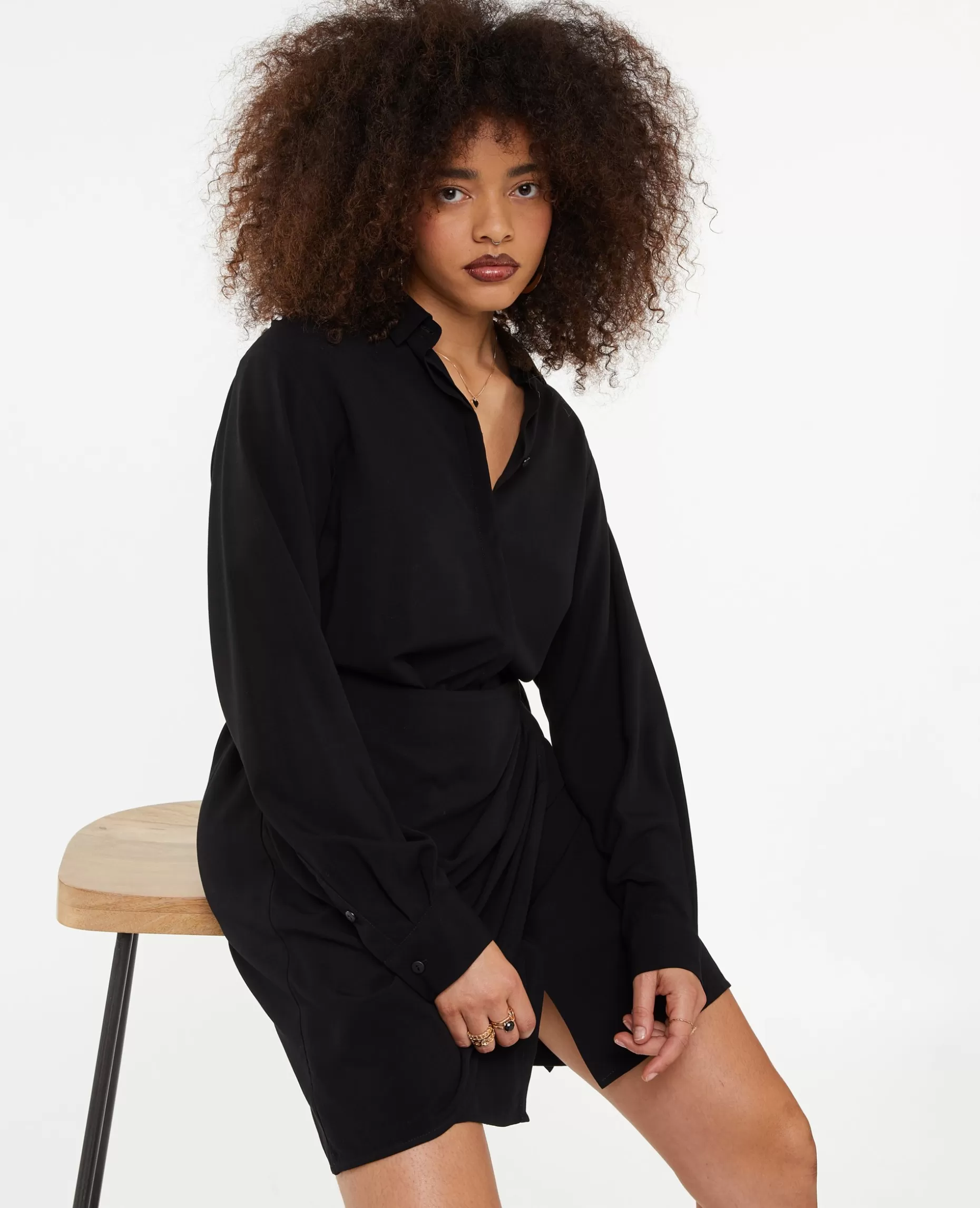 New Pimkie Robe Chemise Avec Effet Portefeuille - noir