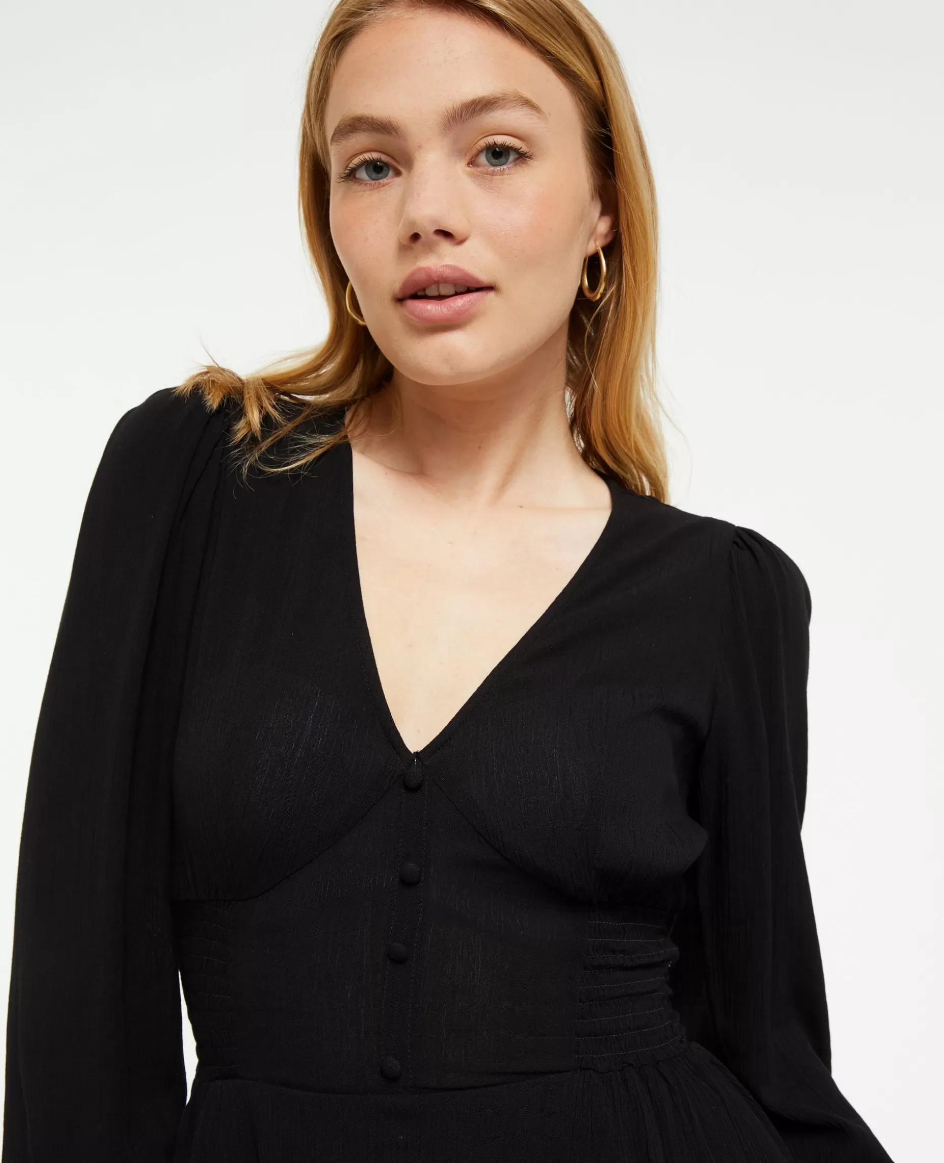 Cheap Pimkie Robe Courte Col V Avec Dentelle Et Boutons - noir