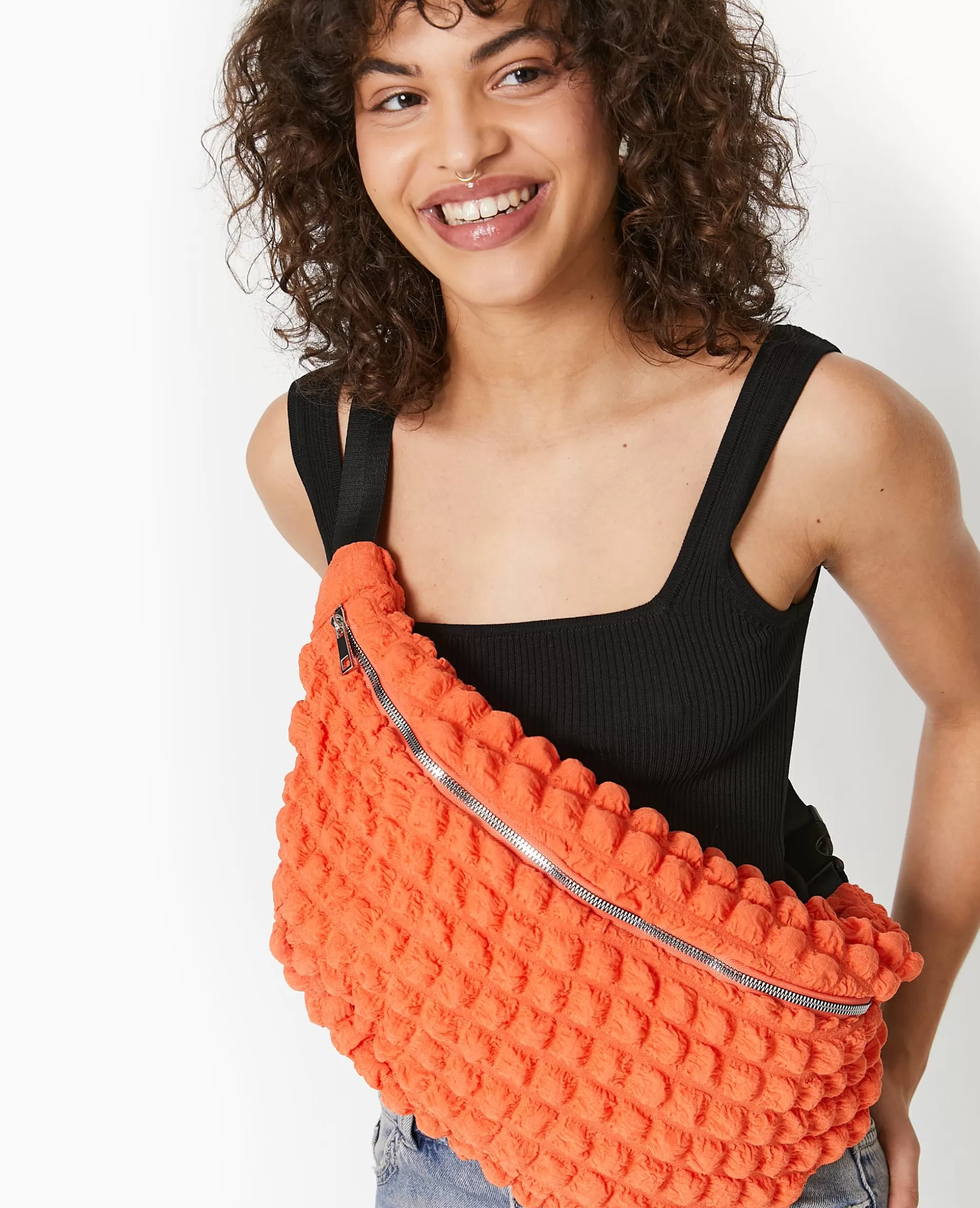 Store Pimkie Sac Banane XXL En Tissu Texturé Gaufré - orange