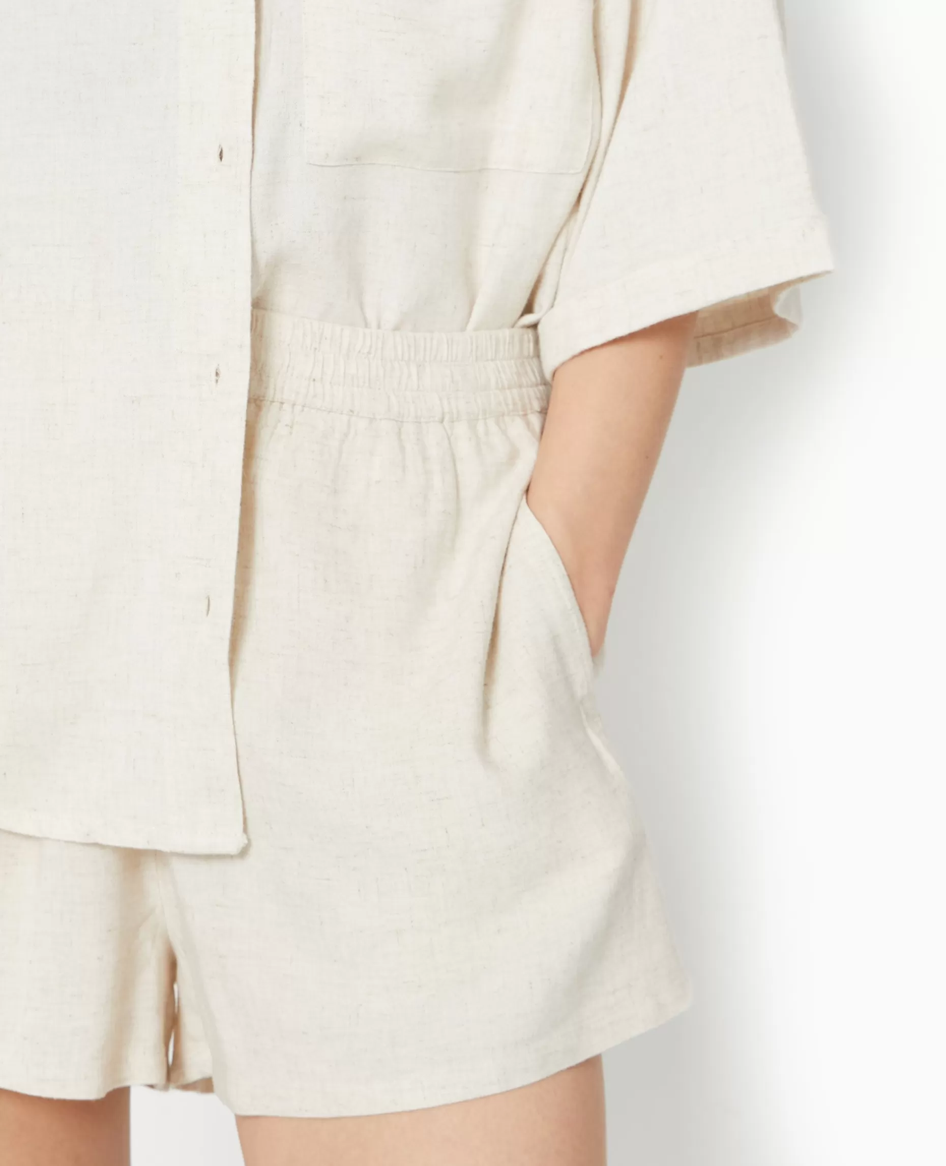 Discount Pimkie Short Court Taille élastiquée Avec Lin - beige