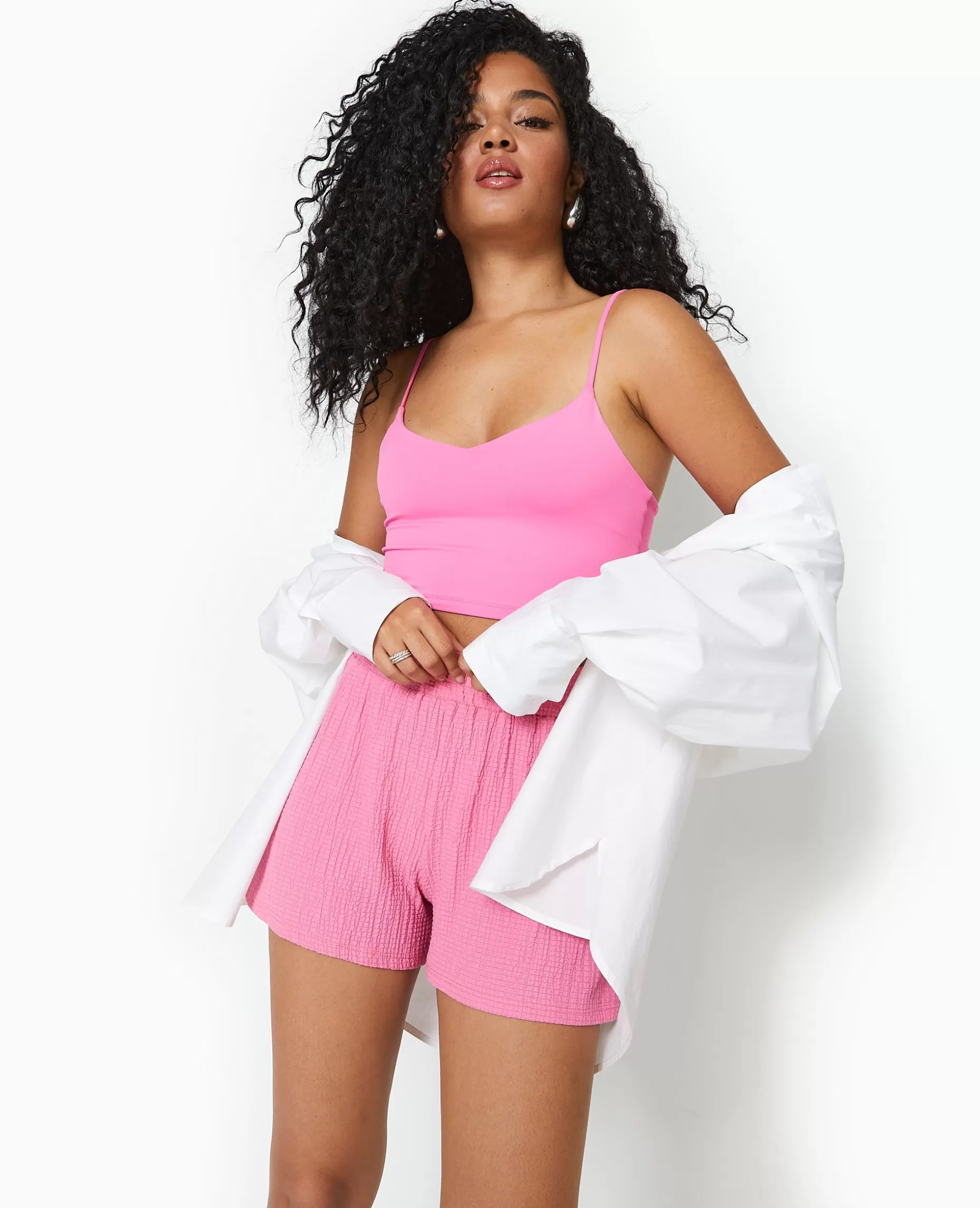 Sale Pimkie Short En Tissu Gaufré - rose