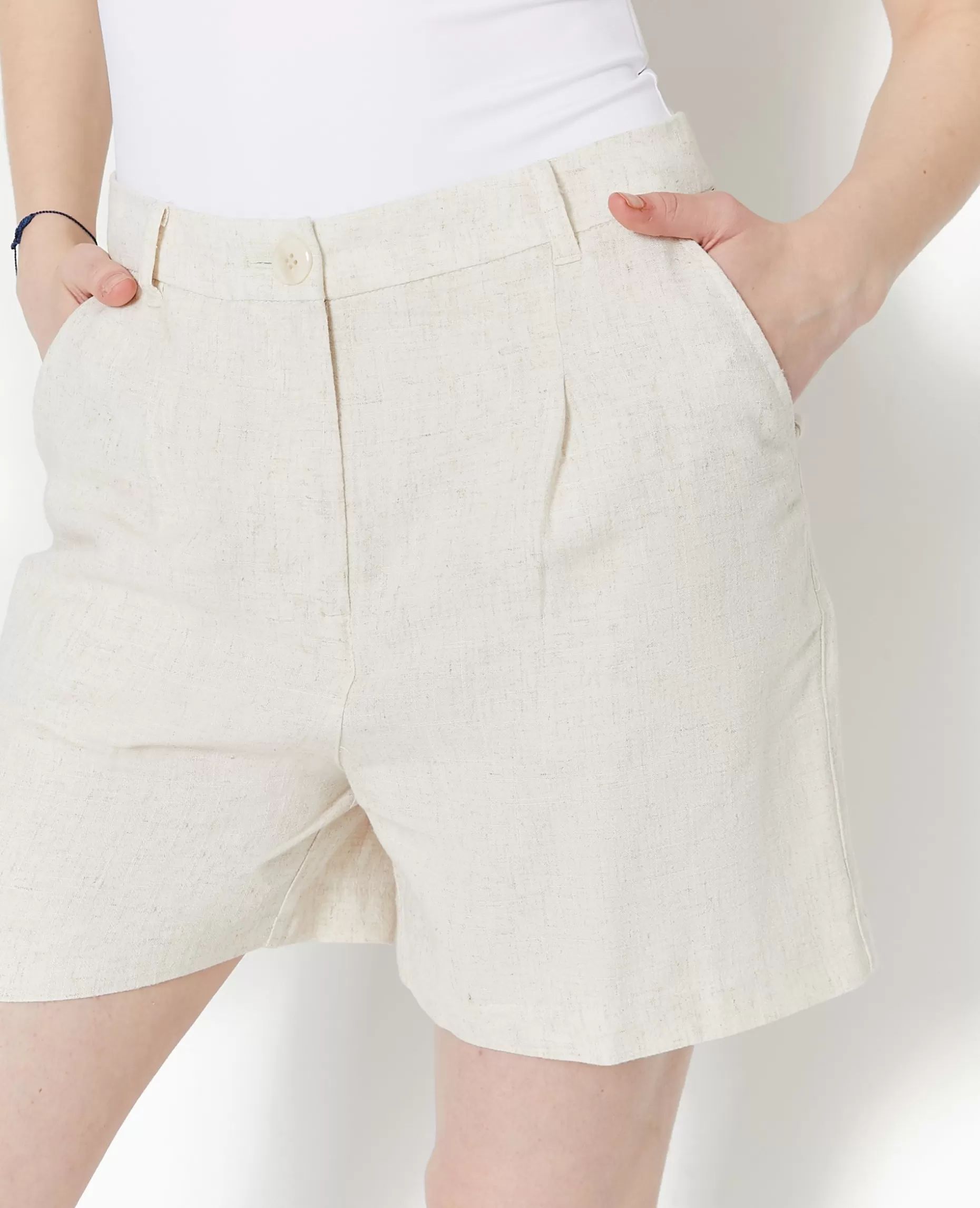 Hot Pimkie Short Taille Haute Avec Lin - blanc